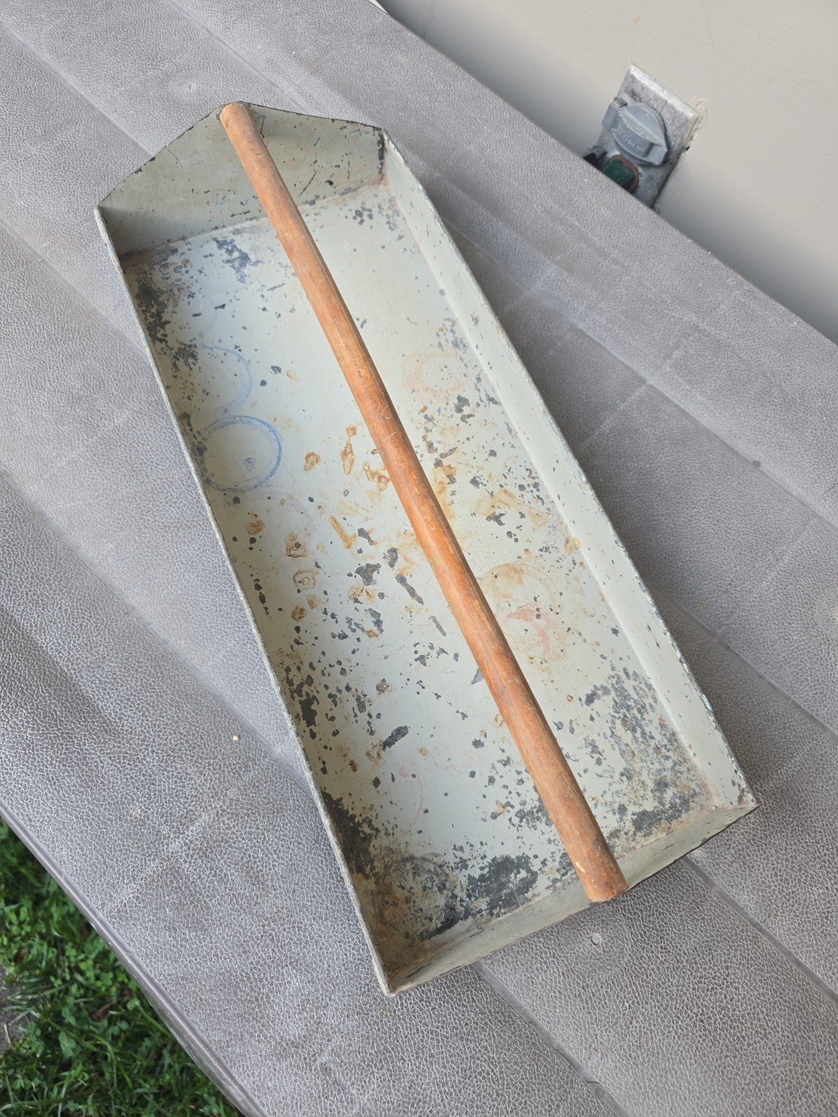 Vtg Wooden Handled Galvanized Zinc Metal Farmhouse Garden Tool Caddy Tray Box