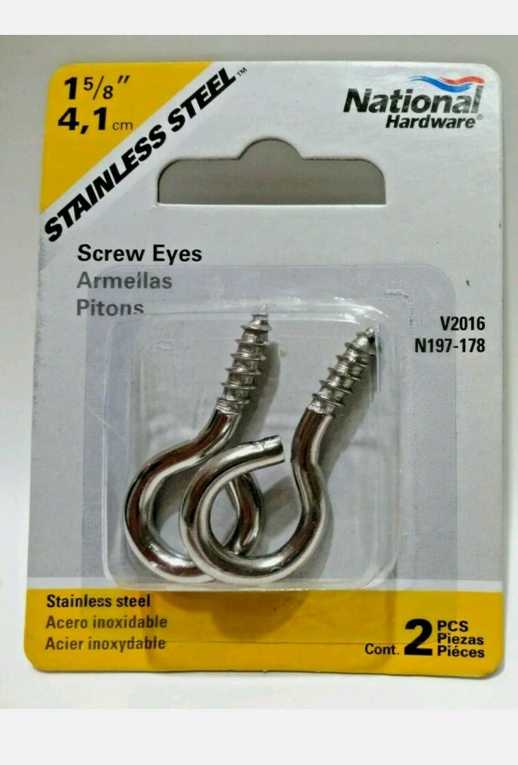 2-Pk National Hardware #8 x 1-5/8″ Lag Screw Eye 40lb Load Stainless N197-178