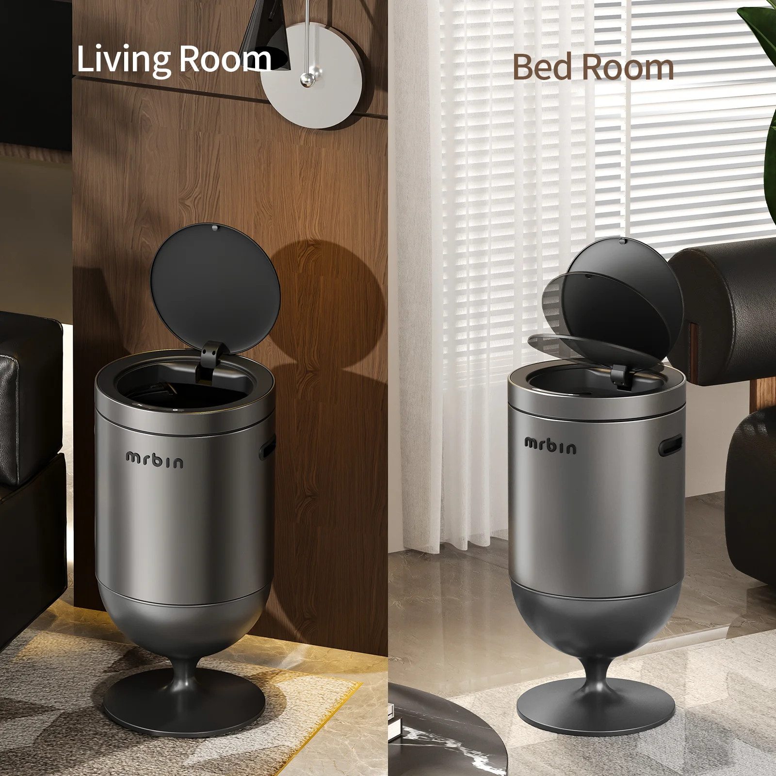 Stainless Steel Motion Sensor Trash Can with Lid, 5.3 Gallon Wine Glass Shaped A