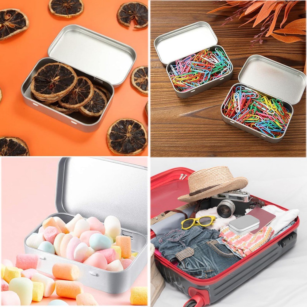 2 PCS Small Storage Box with Lid Rectangular Small Tin Boxes Metal Box with5731