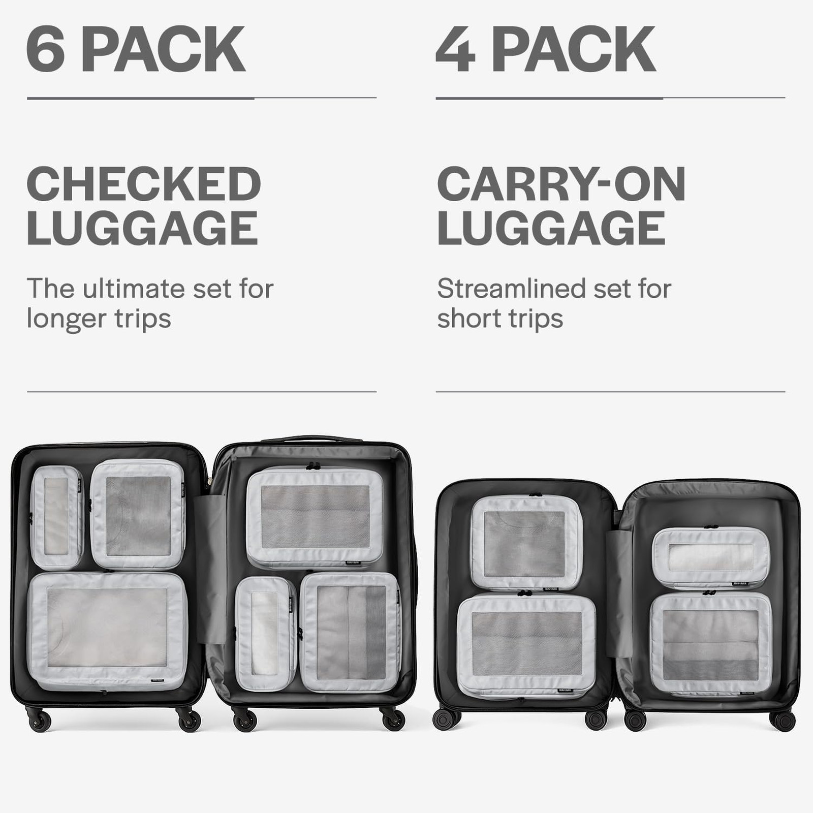 Compression Packing Cubes for Travel, 6-Pack, Light Grey | Solves overpacking