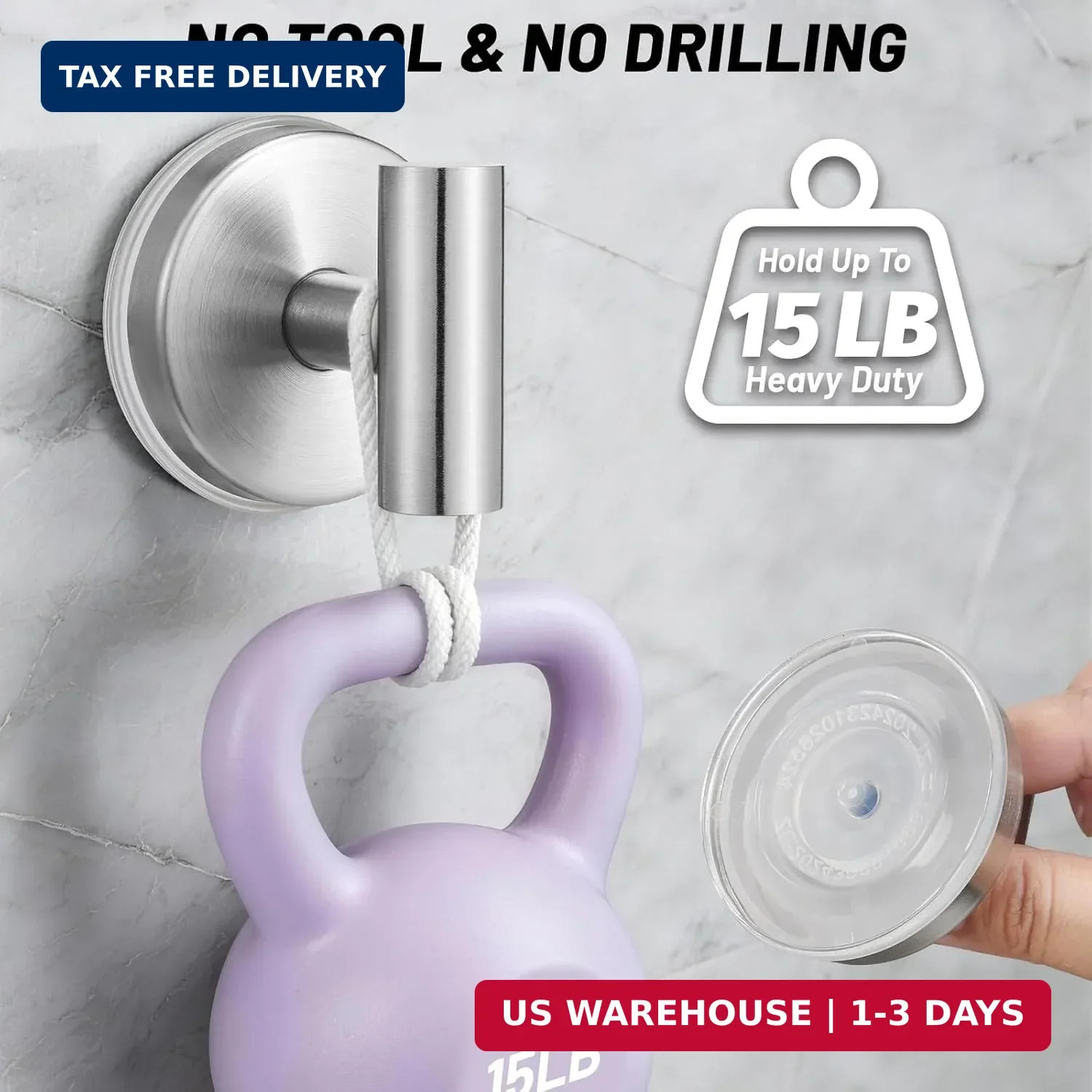 15-LB Suction Cup Hooks for Shower, Stainless Steel Bathroom Towel Hook for Glas