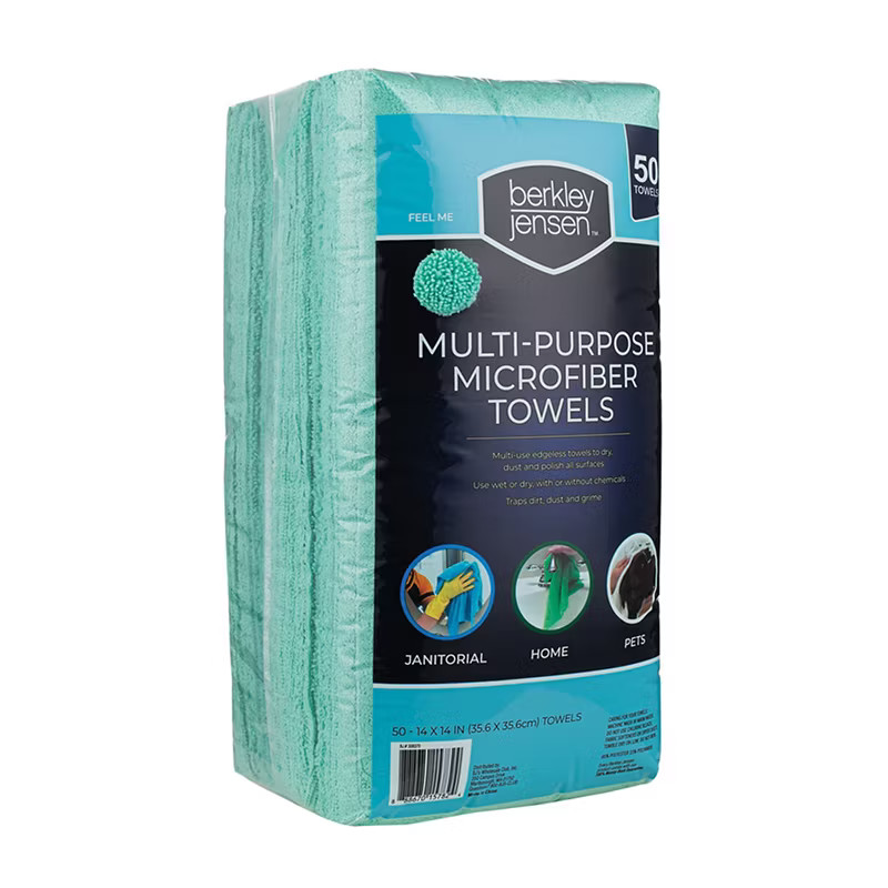 Berkley Jensen Microfiber Cleaning Towels 50 pk – 14″ x 14″ – Indoor + Outdoor