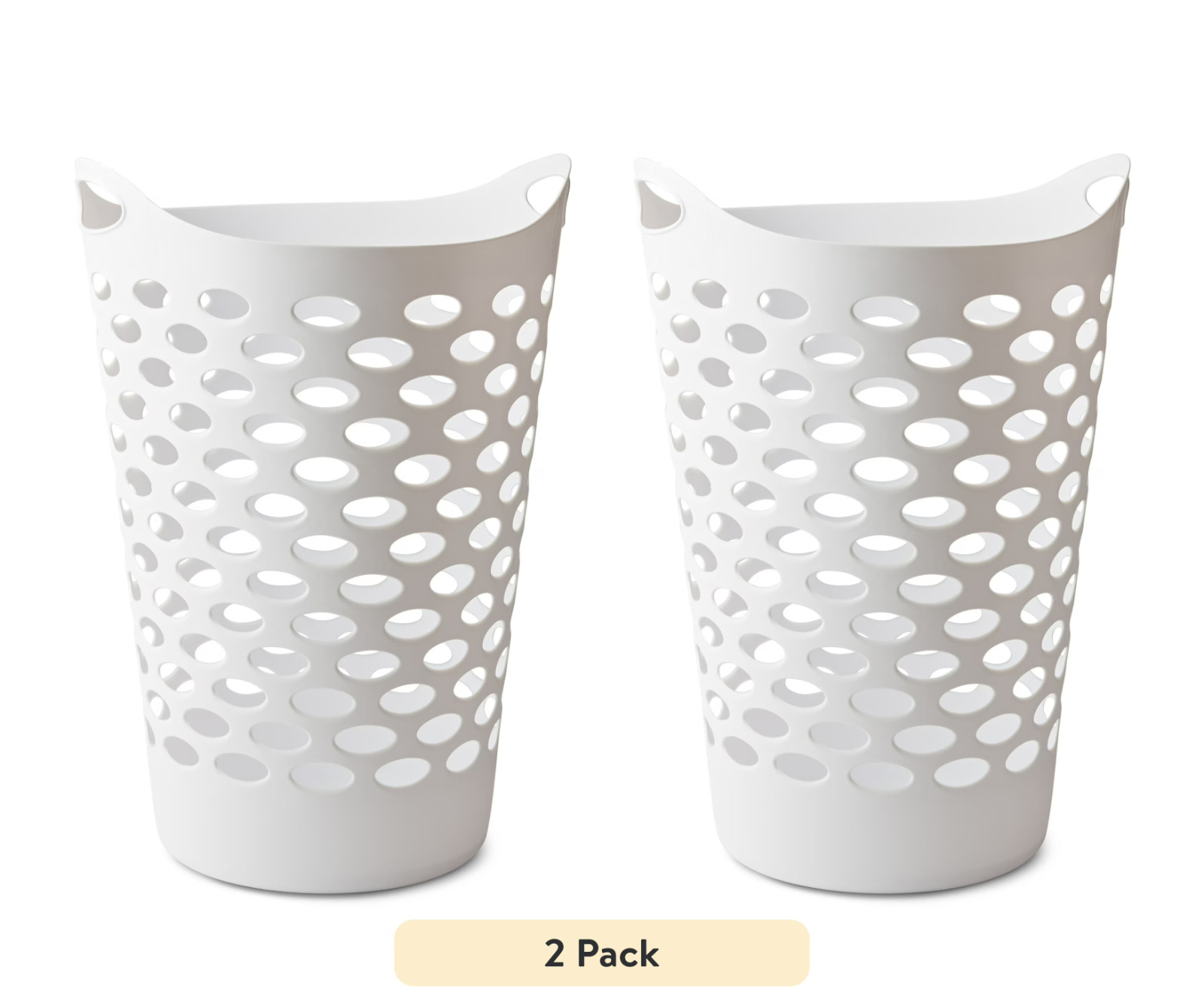 (2 pack) Mainstays Plastic Round Laundry Hamper, White, with Carrying Handles