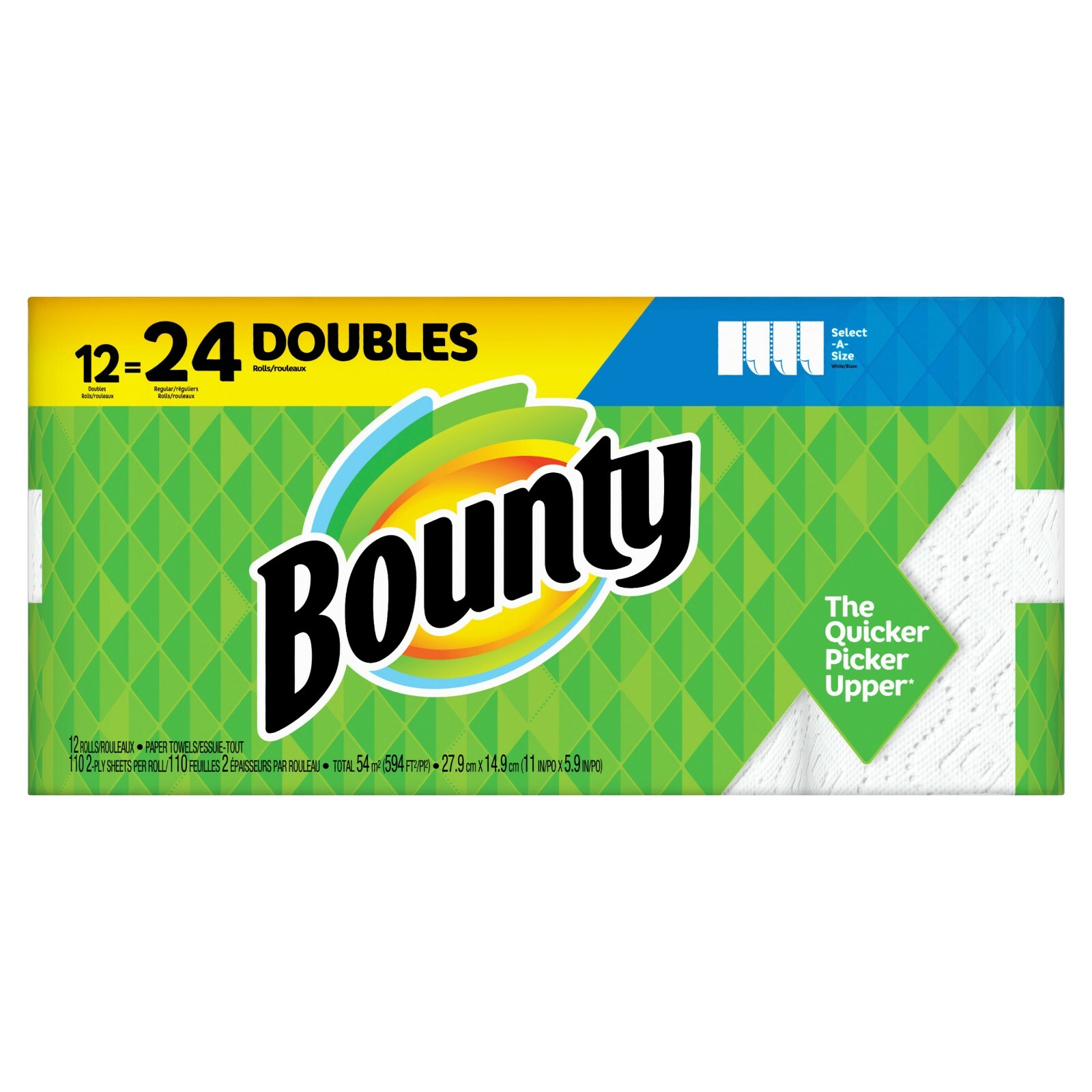 BOUNTY PAPER TOWELS 12 DOUBLE = 24 REGULAR ROLLS BULK White STURDY ABSORBENT