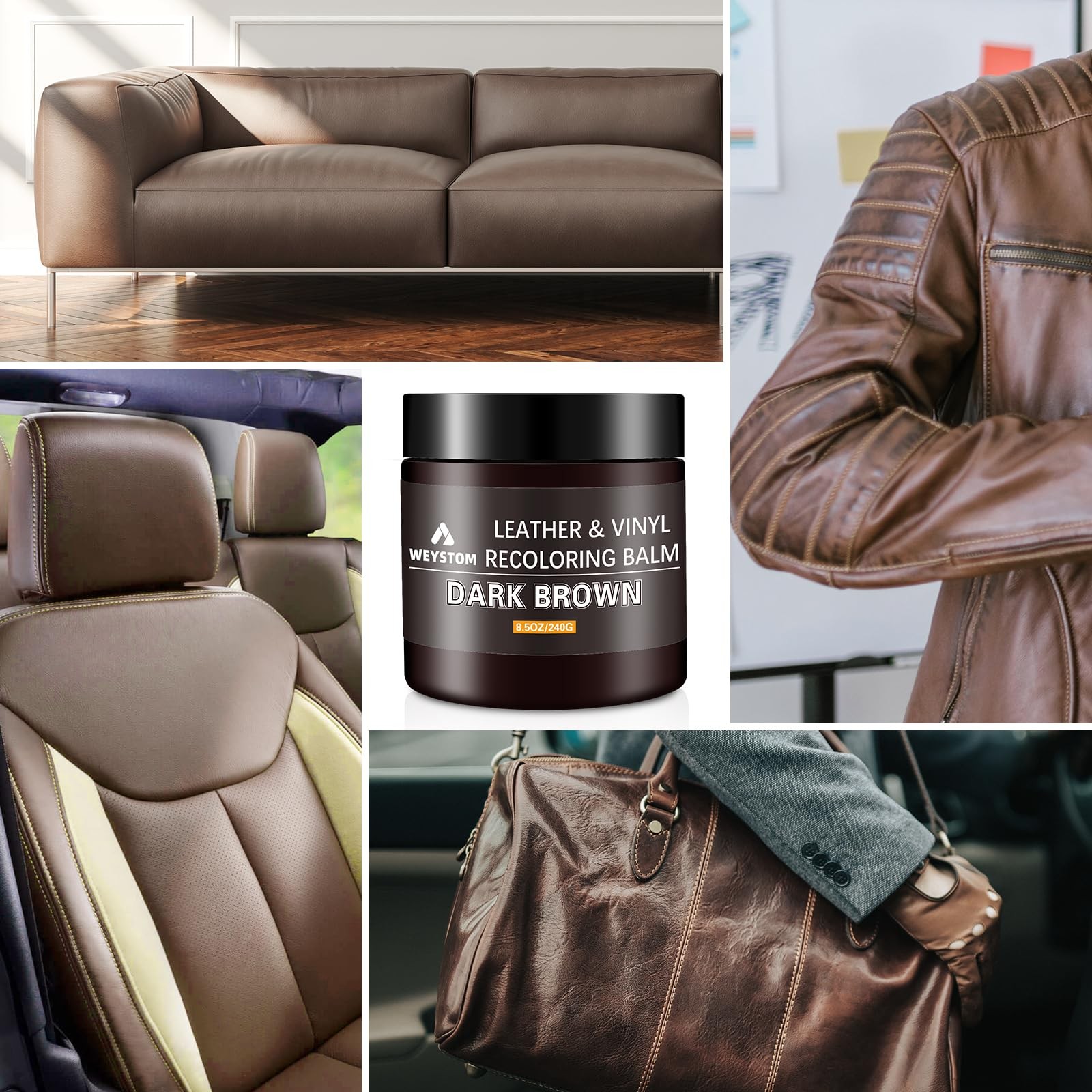 Leather Recoloring Balm 8.5oz Dark Brown Repair Kit for Furniture – Restore