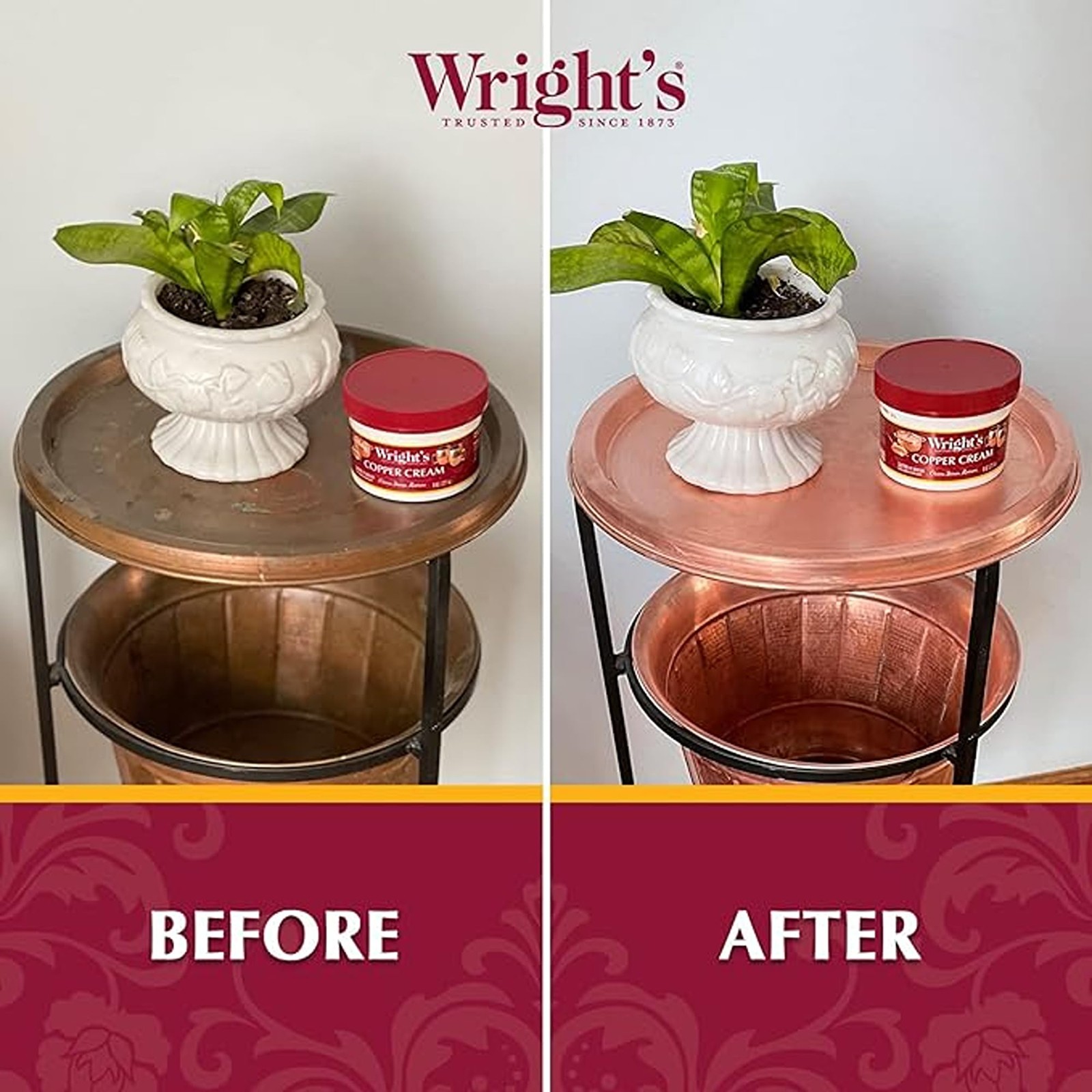 Wright’s Copper, Brass Cream Cleaner 8 Ounce Gently Cleans and Removes Tarn…