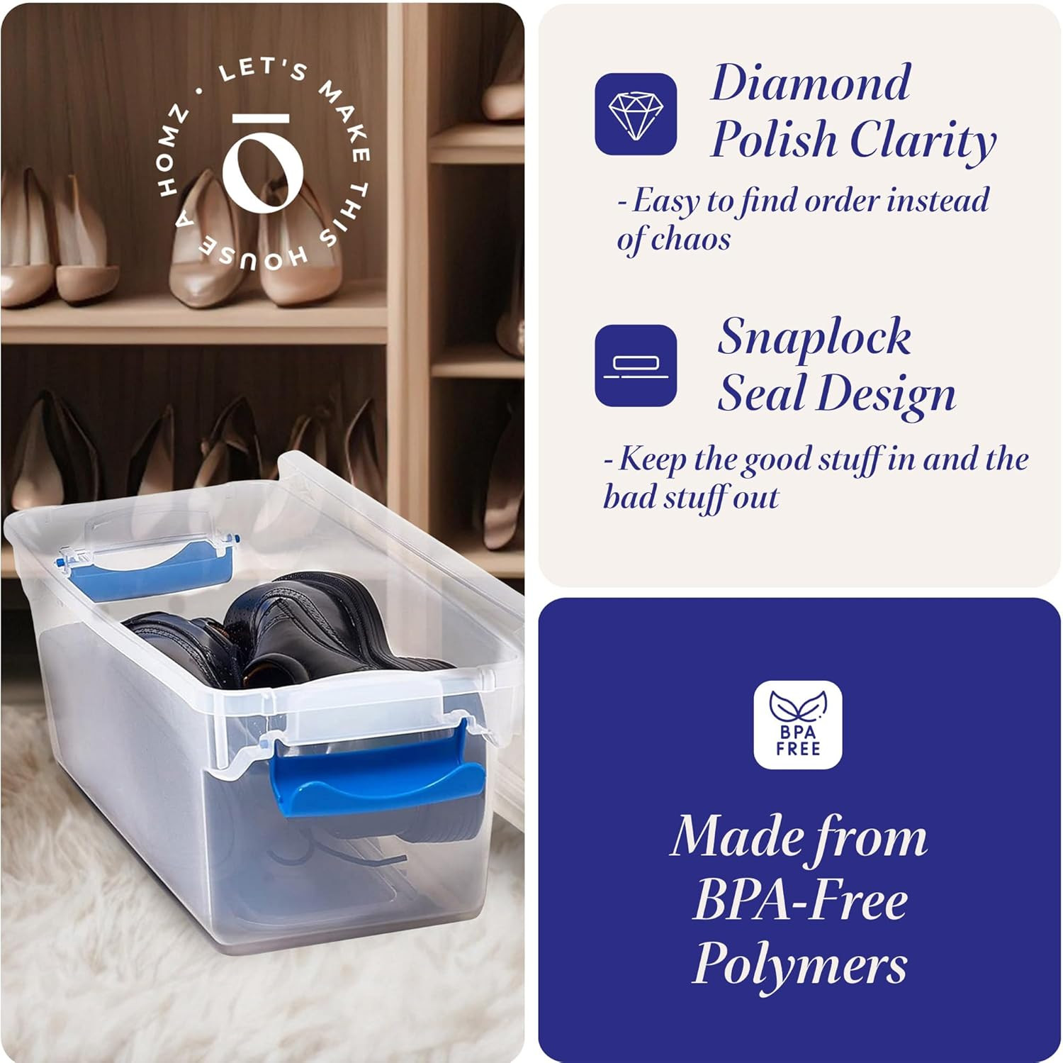 5-Pack Clear Plastic Storage Bins with Latching Lid – 7.5 Quart, Stackable