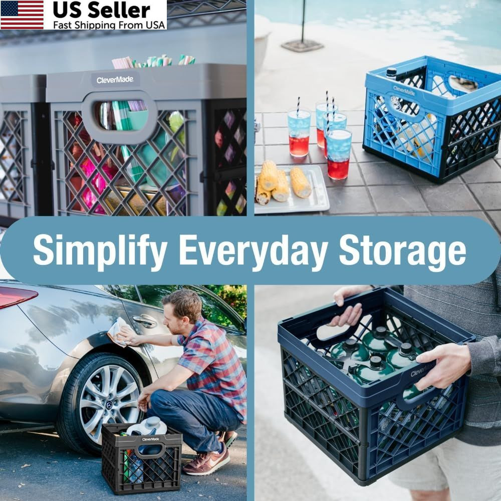 CleverMade Collapsible Milk Crate 25L (6.6 Gal), 50 lb 1 Pack, Obsidian