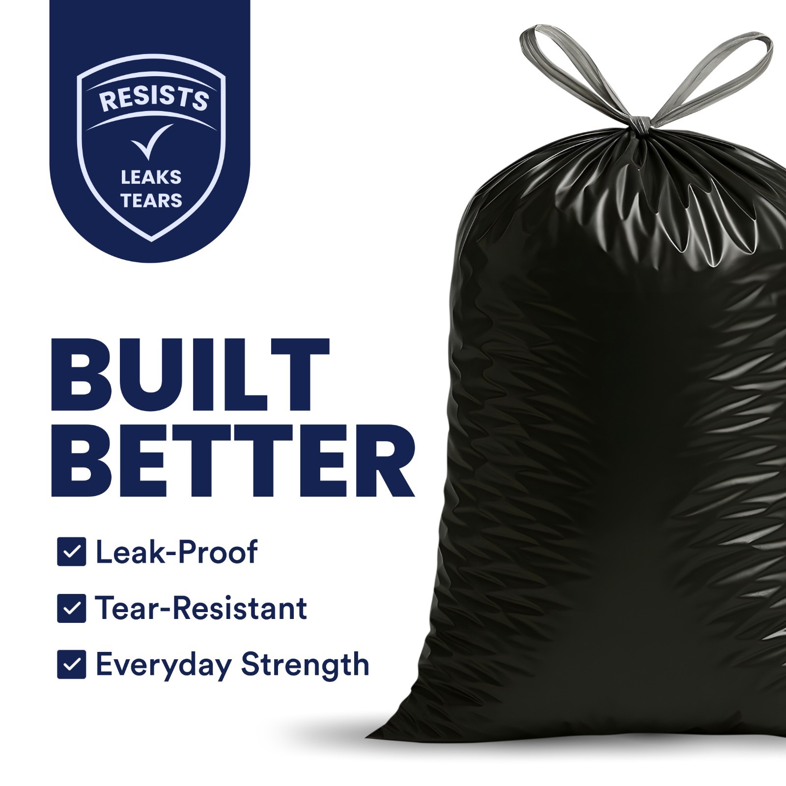 Plasticplace 13 Gallon Drawstring Trash Bags – Black, Case of 200 Garbage Bags