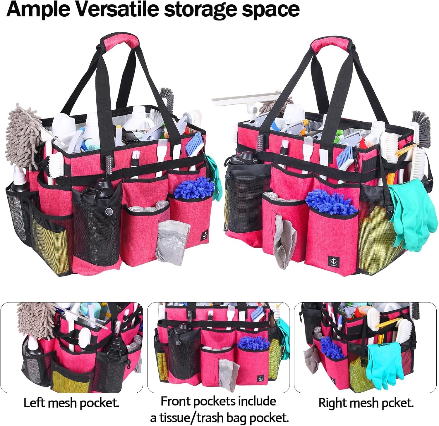 Waterproof Extra Large Cleaning Caddy with Multiple Pockets & Detachable Trolley