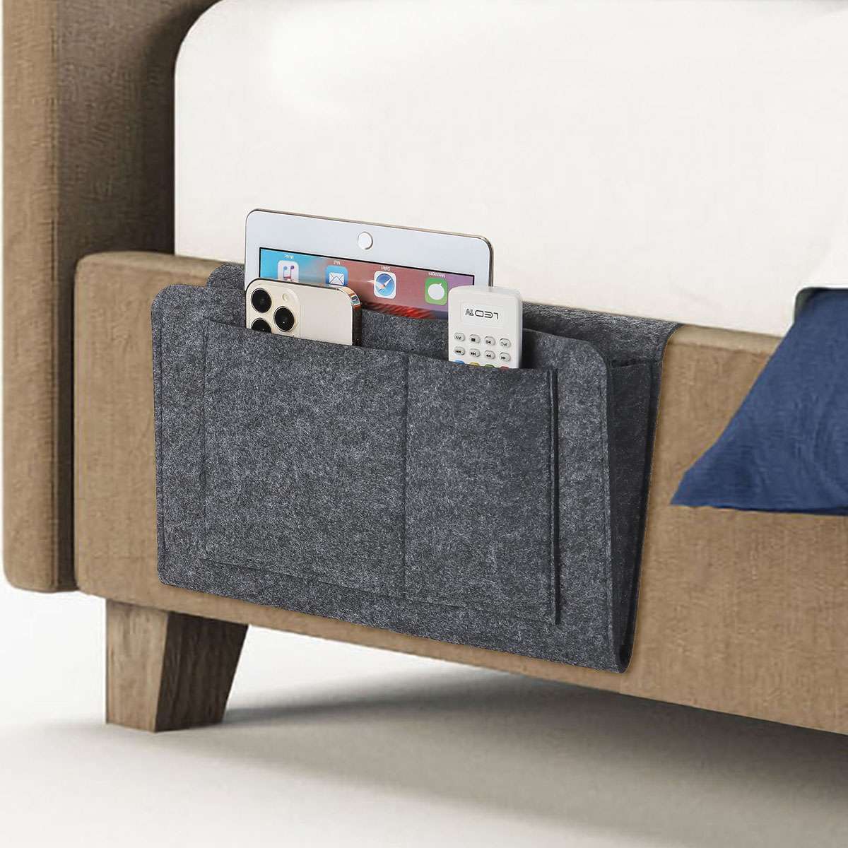 Pockets Bedside Caddy Felt Bed Storage Organizer Hanging Bag Table Holder Pouch