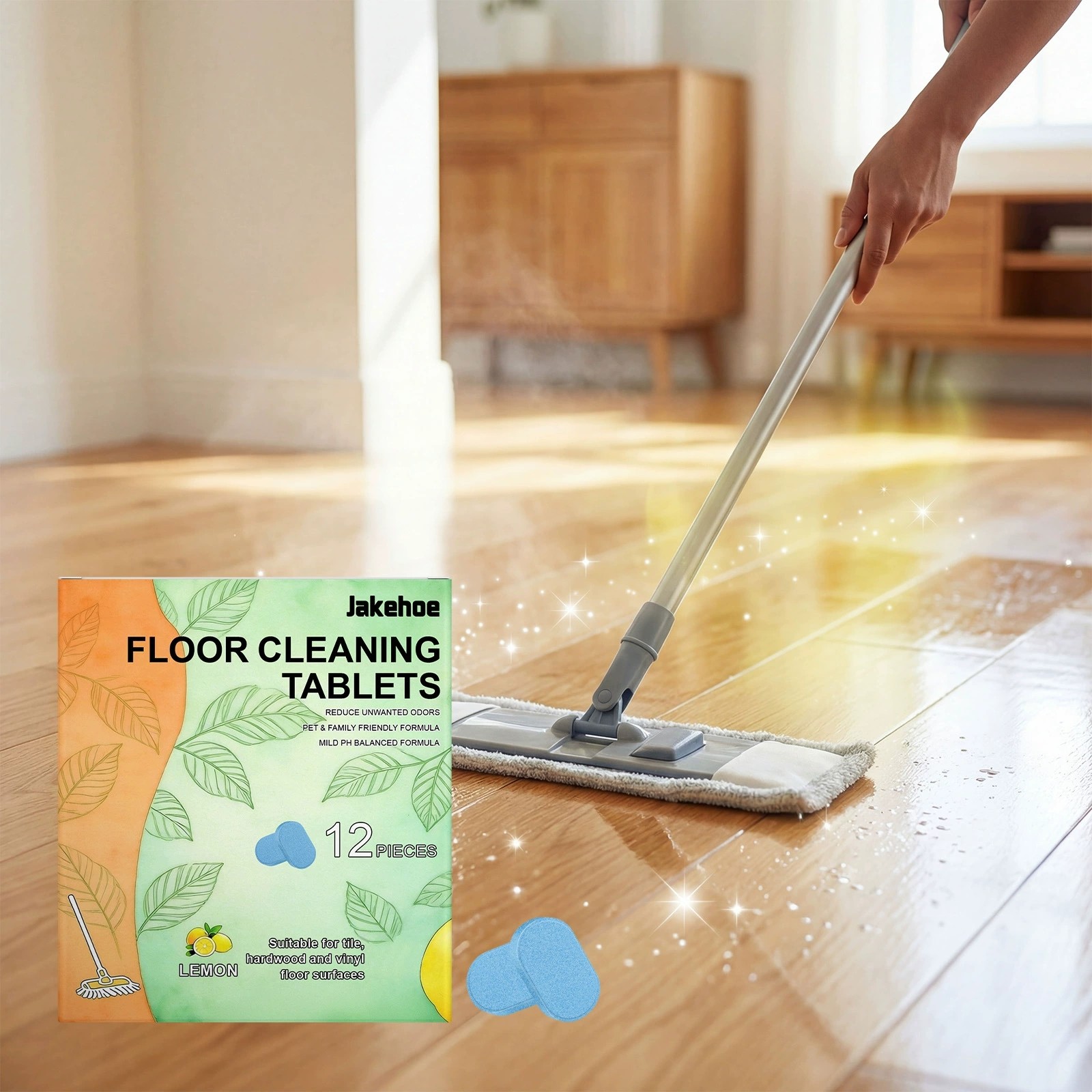 12x Floor Cleaning Solution Tablet, Deep Cleans for Multiple Floors, lemon Scent