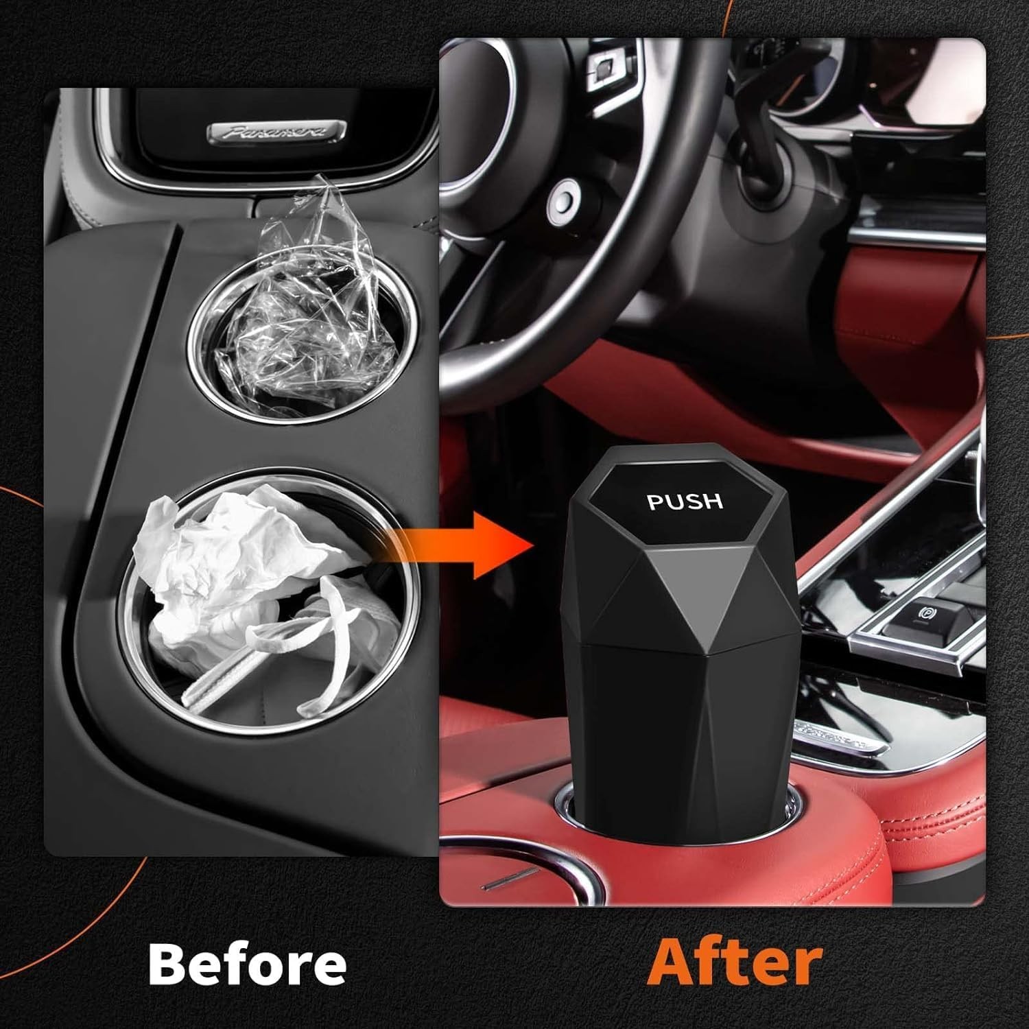 HOTOR Car Trash Can with Lid – 2 Pack, Car Accessories for Interior, Leakproo