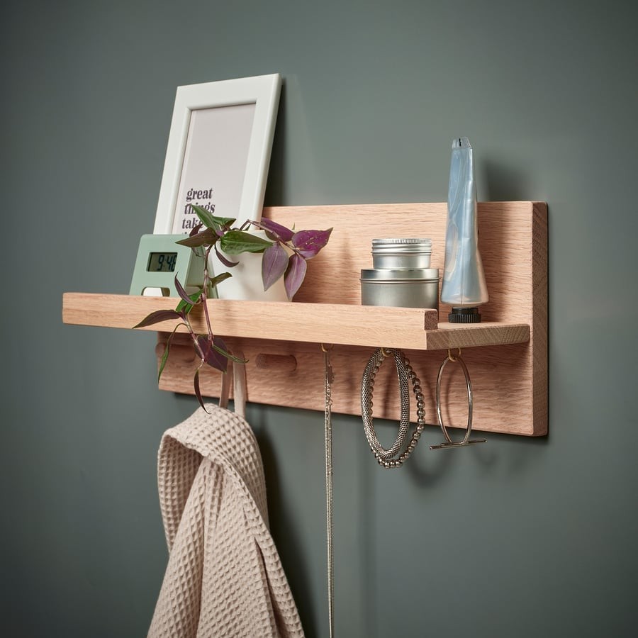 IKEA HASTVISKARE Wall organizer with hooks, oak, 42x15x11 cm 305.552.96