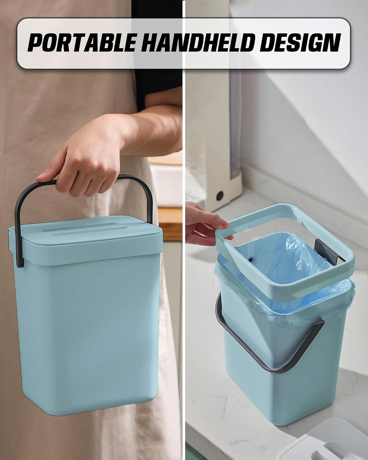 1.3 Gal Hanging Small Trash Can with Lid, Garbage Can 5L/Blue | Food Waste Bi…