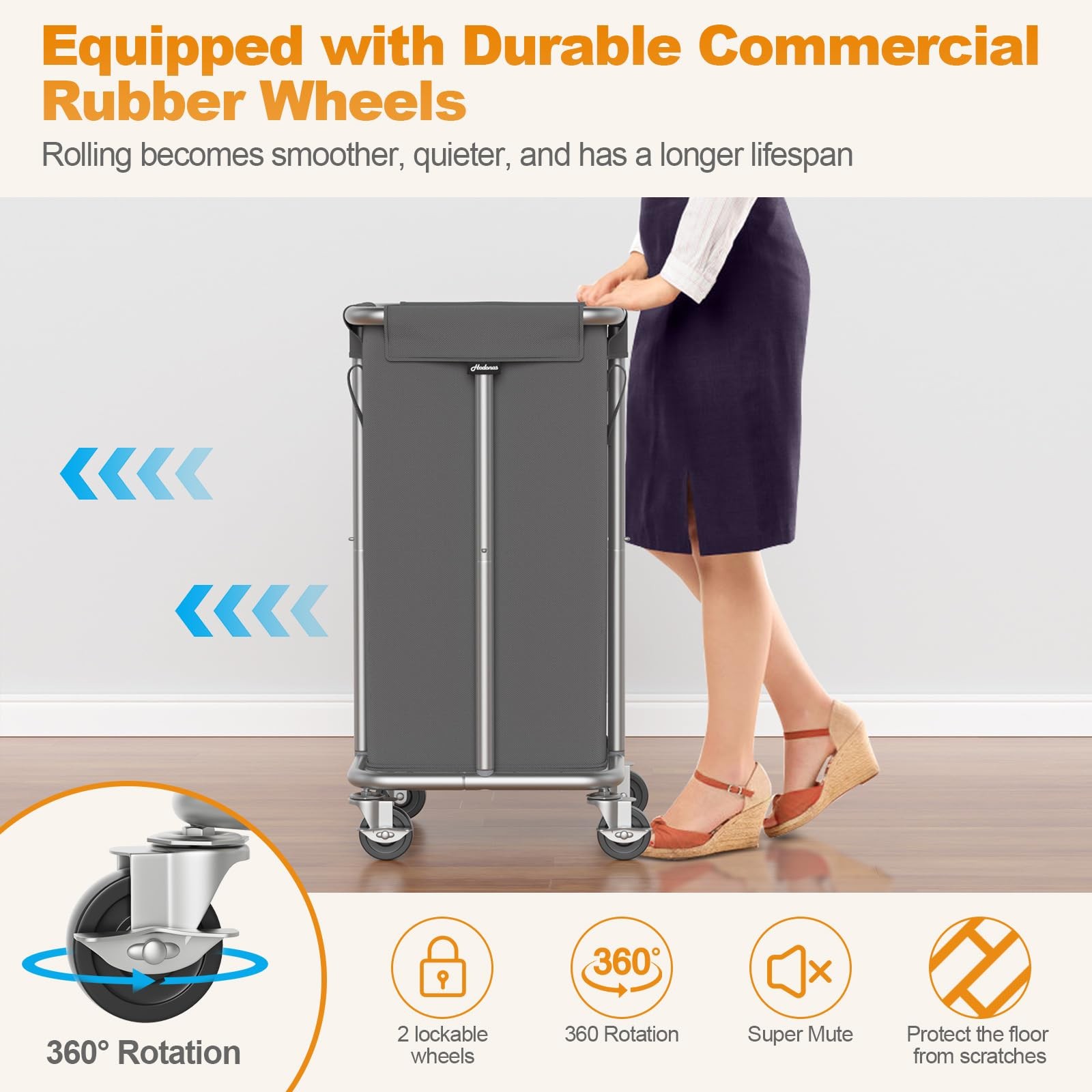 Rolling Laundry Hamper Wheels Removable Washable Liner Steel Frame 115L Gray