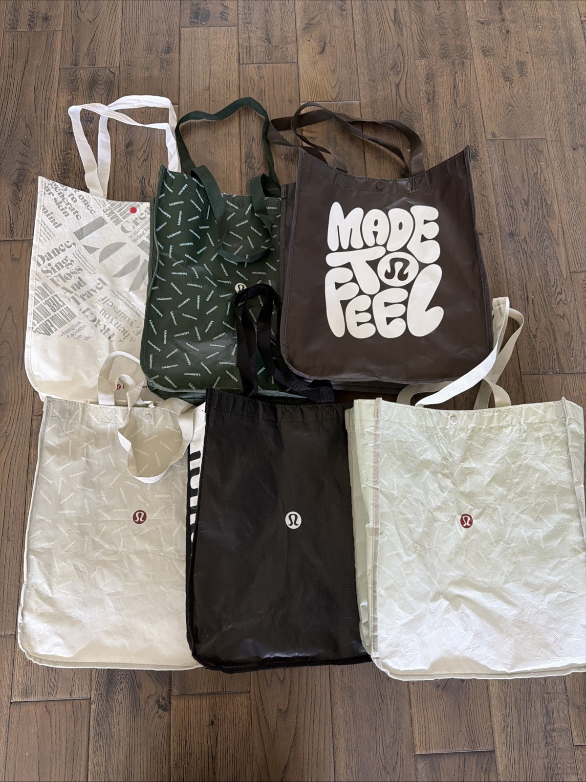 Lululemon Reusable Shopping Tote Bag Lot 6 Large White Gray Green Black