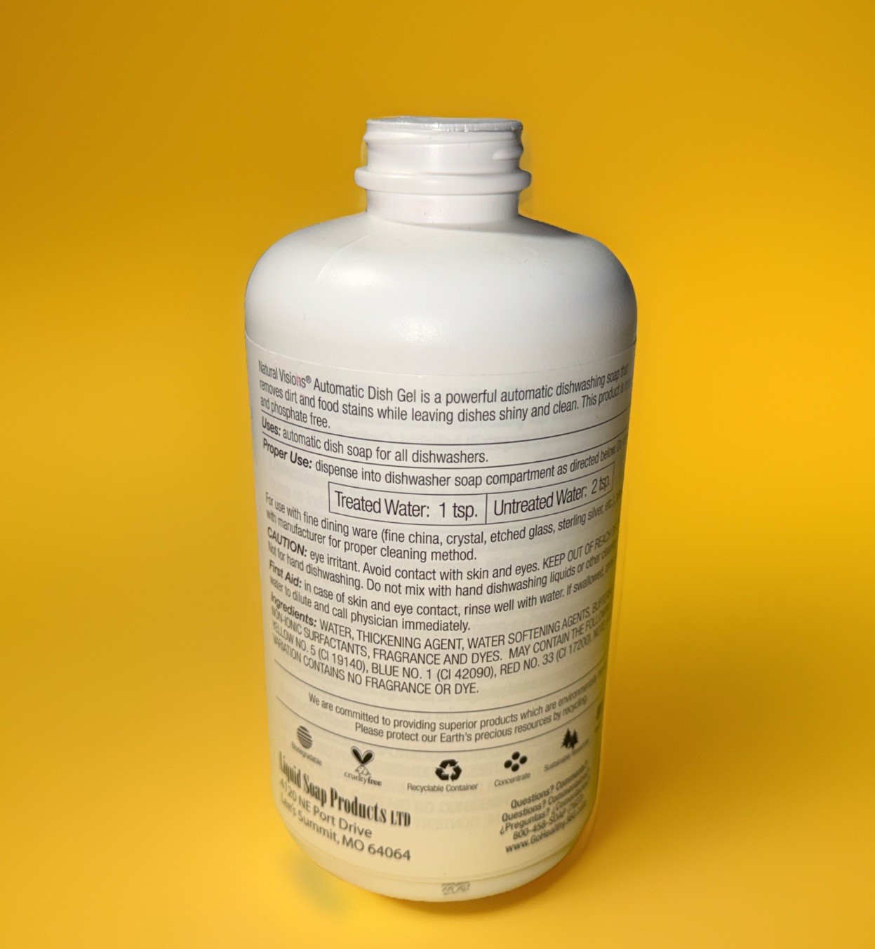 Natural Visions Original Automatic Dish Gel 1 Liter (33.8 fl Oz) Sealed.