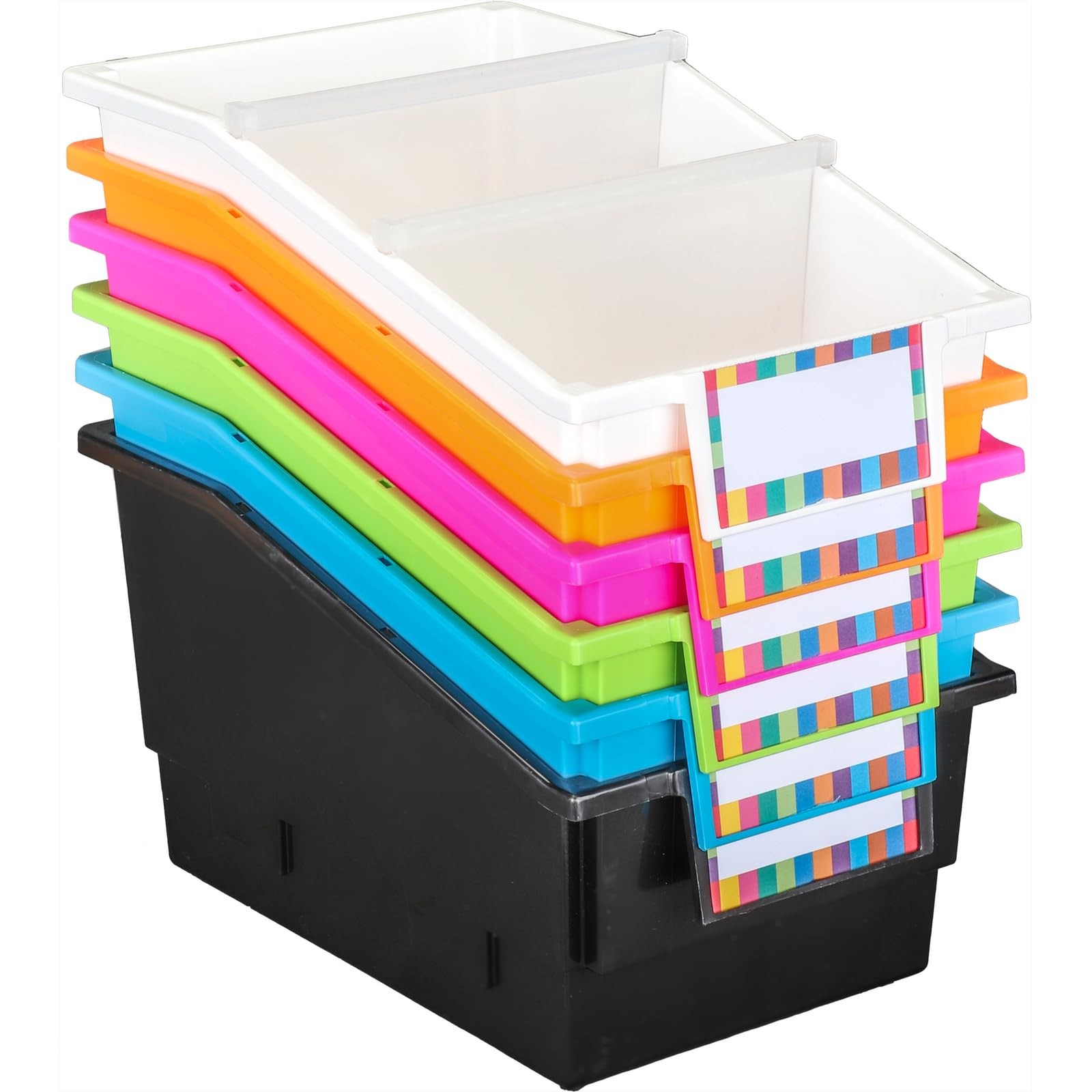 Chapter Book Library Bins with Dividers, 8.75″ x 13.5″ x 7.75″ – 6 Pack, Neon…