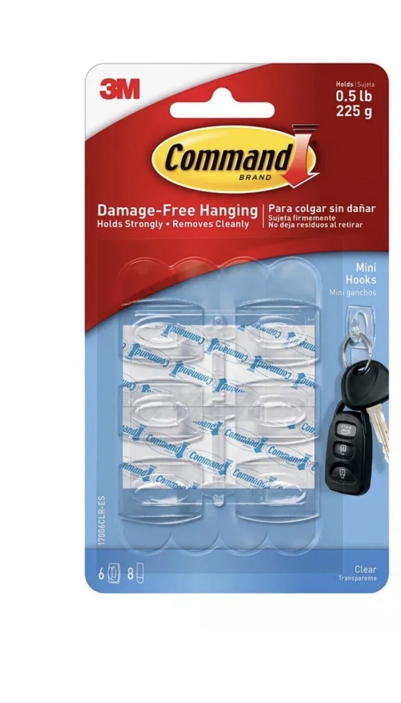 Package 3M Command Mini Hooks Damage Free Hooks Wall Door Clear D6