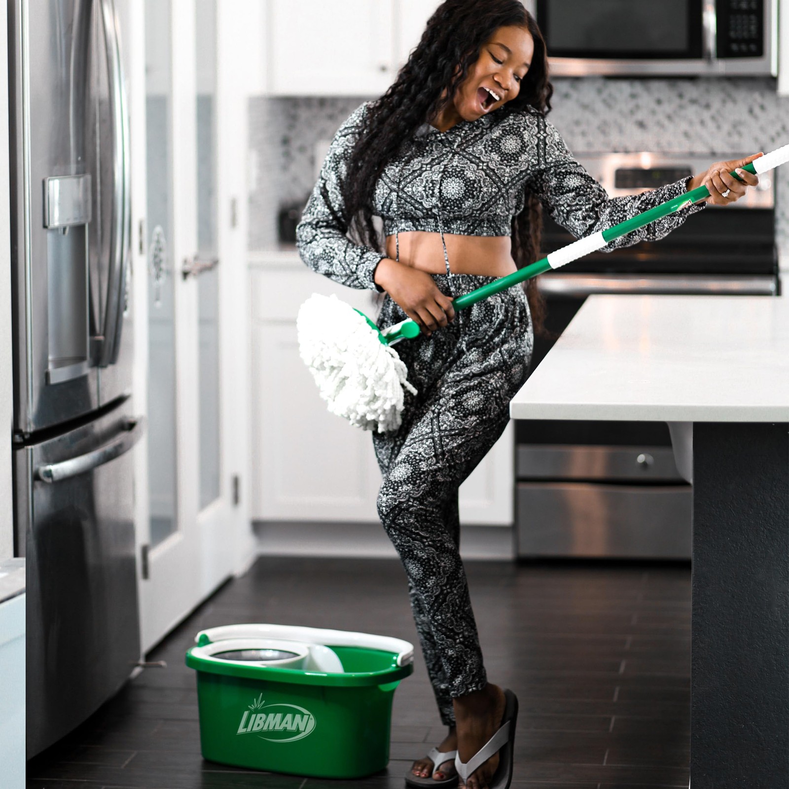 Libman Tornado Spin Mop System and 1 Refill, Mop and Bucket with Wringer Set