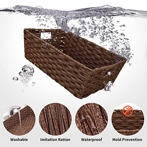 Large Wicker Storage Basket Metal Frame Set Of 2 Washable Waterproof 15″ X 10.3″
