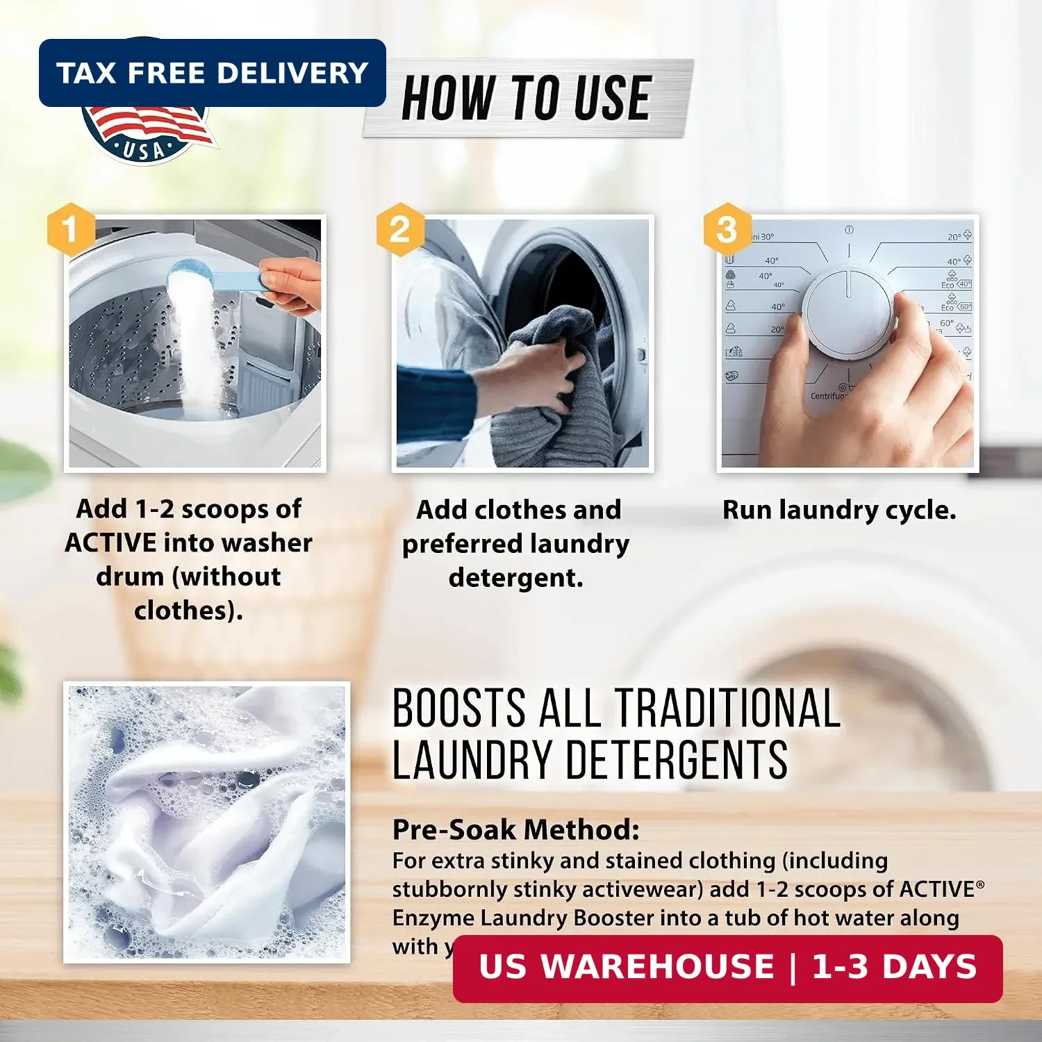 Enzyme Laundry Booster Odor Remover – 2 lbs Unscented Enzymatic Clothes Stain Cl