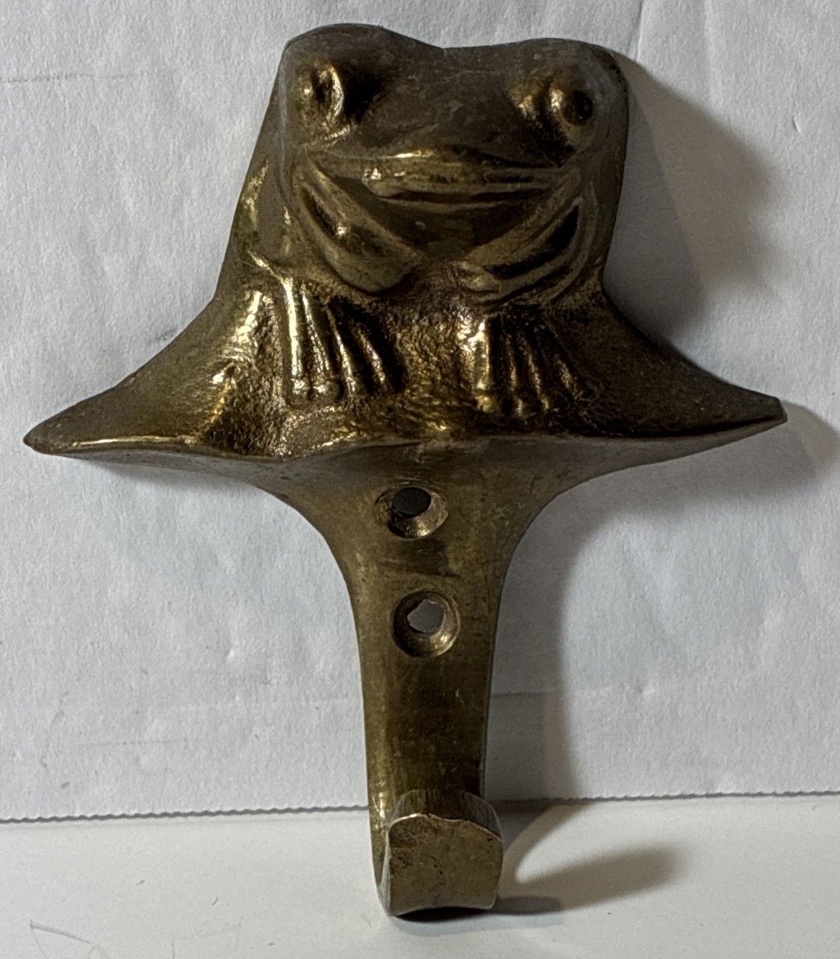 Vintage Brass Frog Wall Hook Hanger 3 X 2.75”