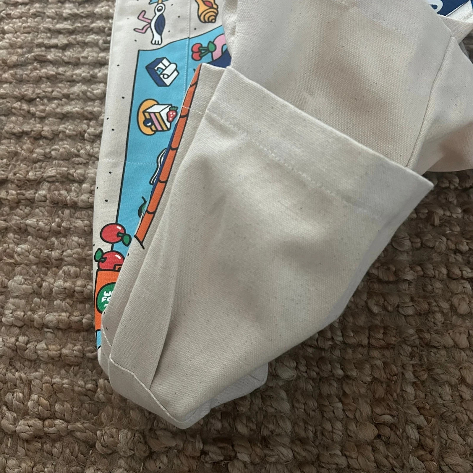 Whole Foods Market Fishwife Canvas Tote Beige/Blue Handles LARGE