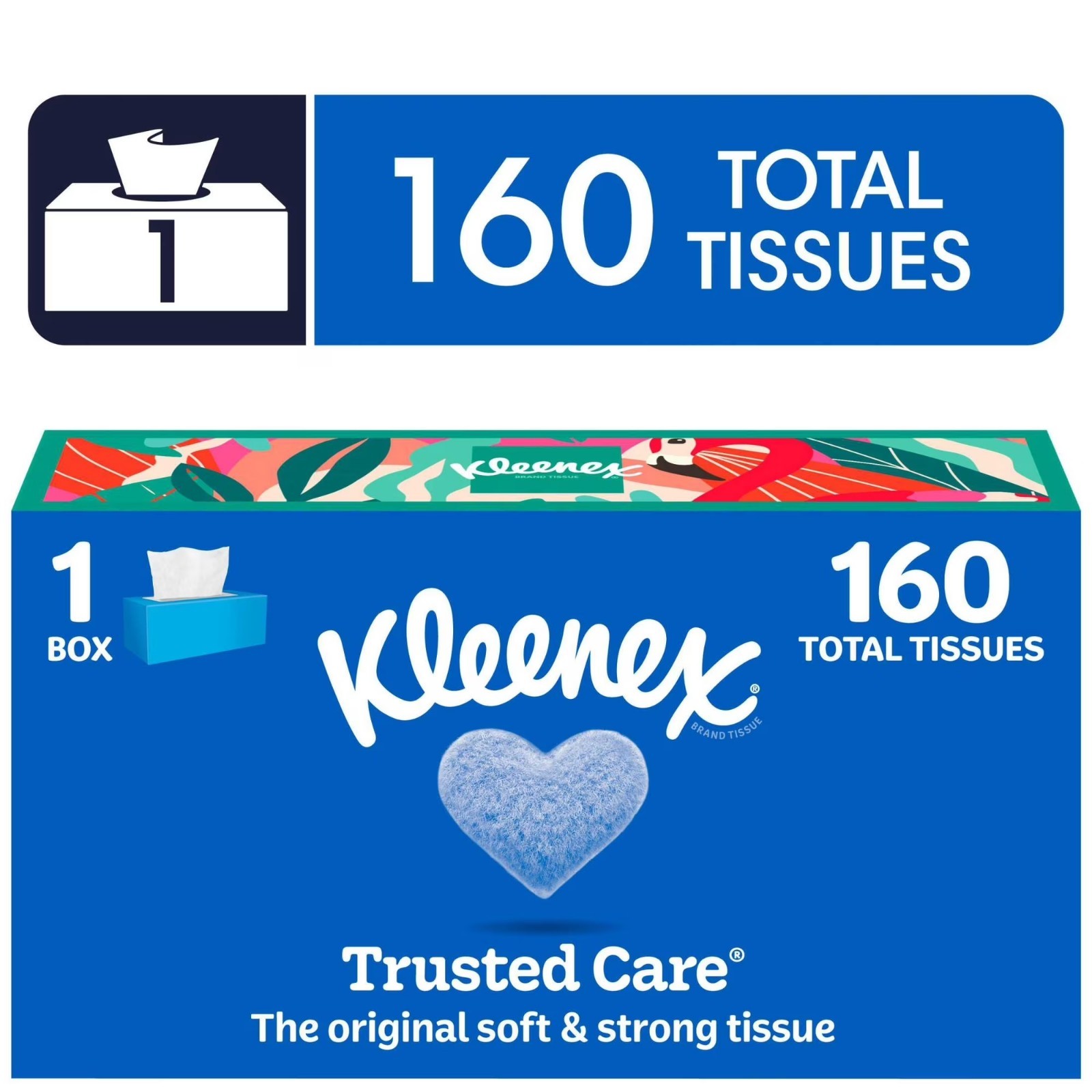 Kleenex Trusted Care 2-Ply Flat Box Facial Tissues, 1 Pack (160 Total Tissues)