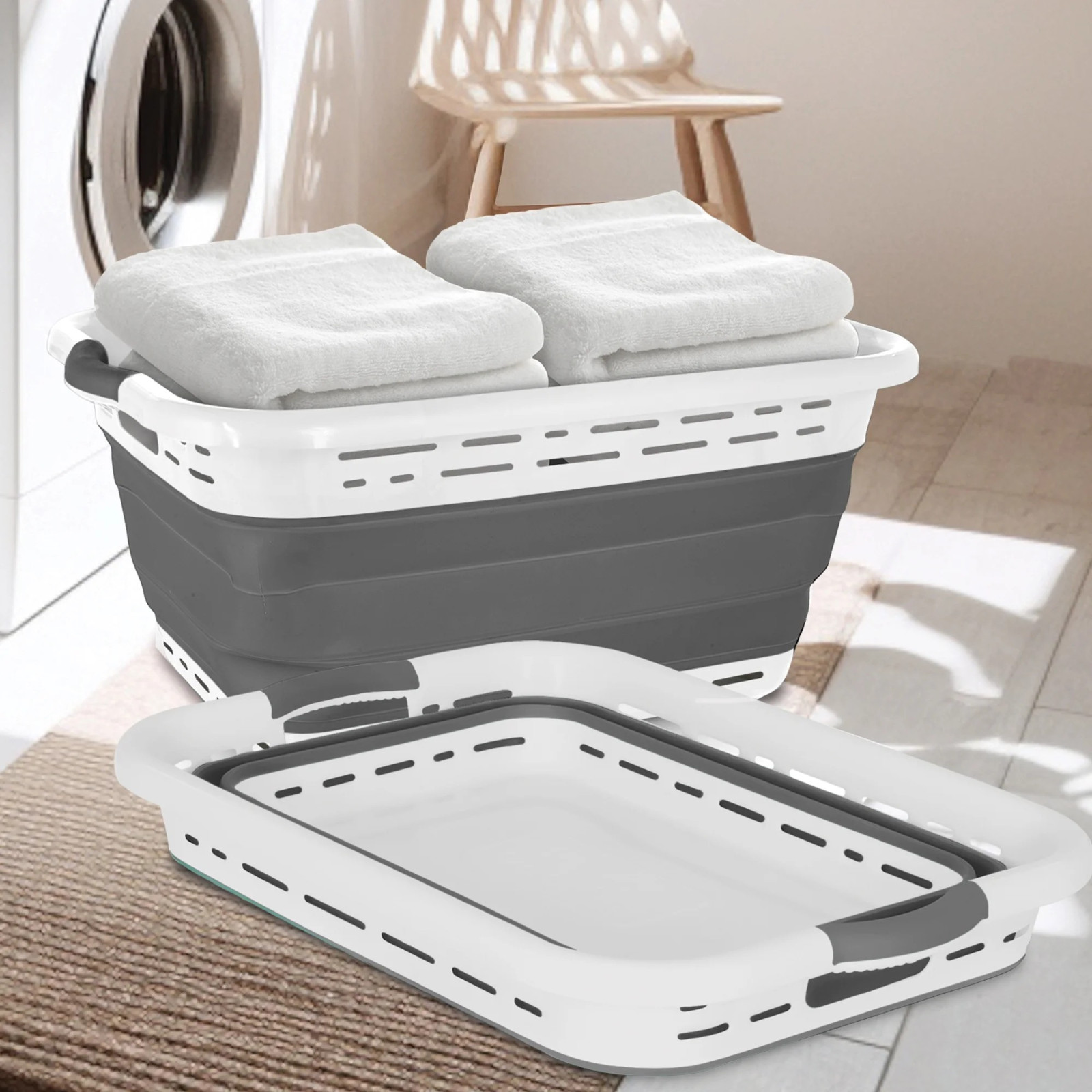 Lightweight Collapsible Laundry Basket W/ Handles Portable Storage Solution New