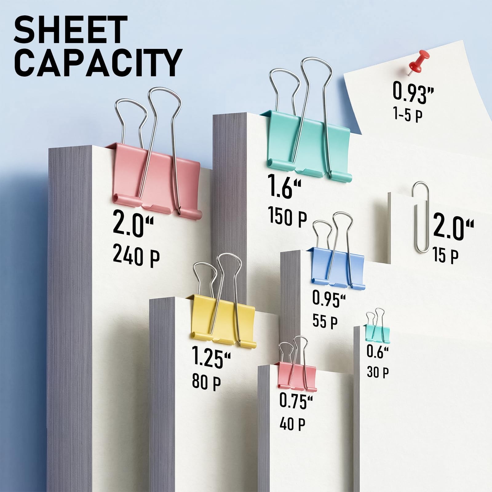 WORPSON 408 PCS Binder Clips Paper Clamps Assorted Sizes 408 Pcs, Multicolor