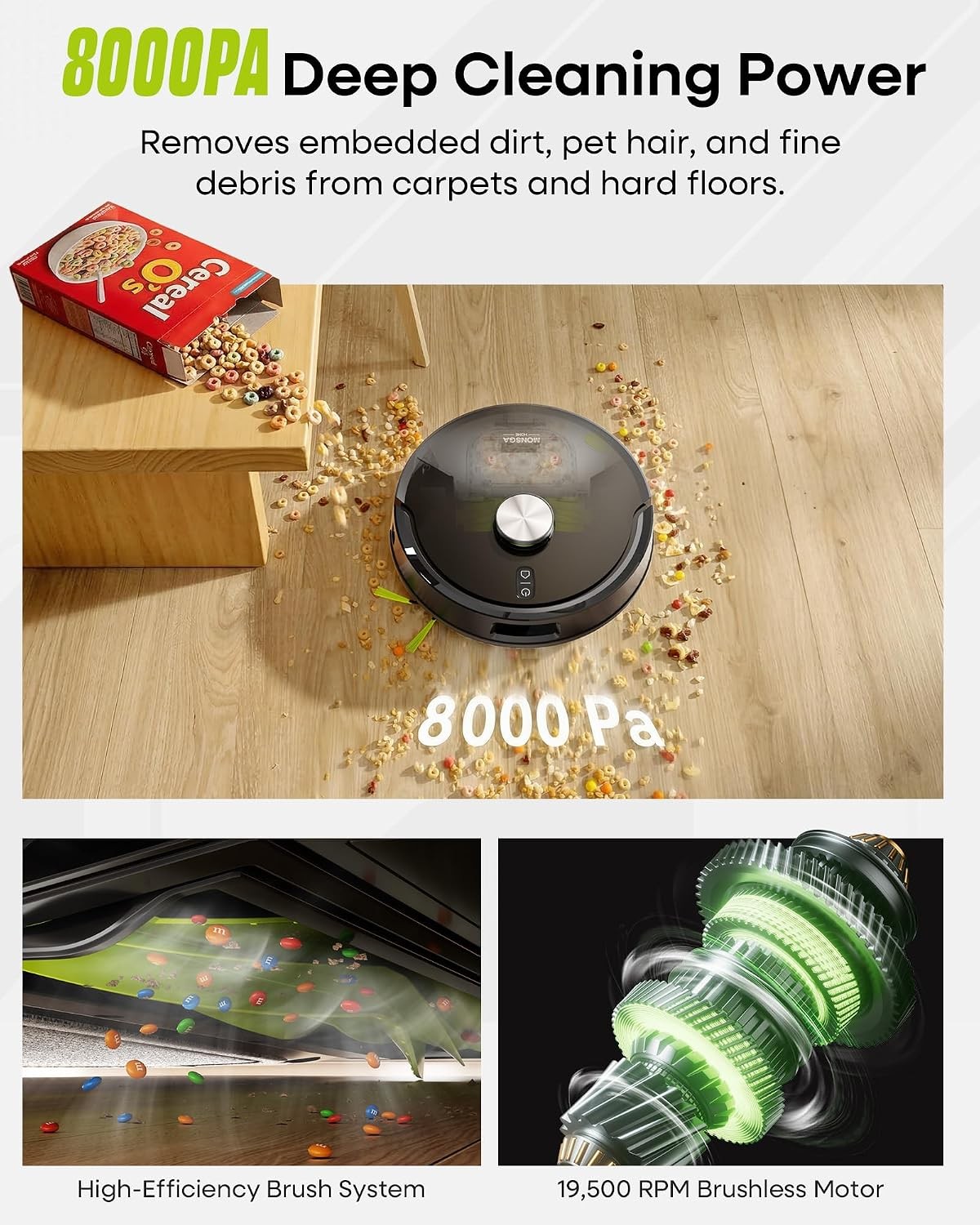 MONSGA Robot Vacuum Mop Self-Empty 8000Pa LiDAR Pet Hair App Voice Control