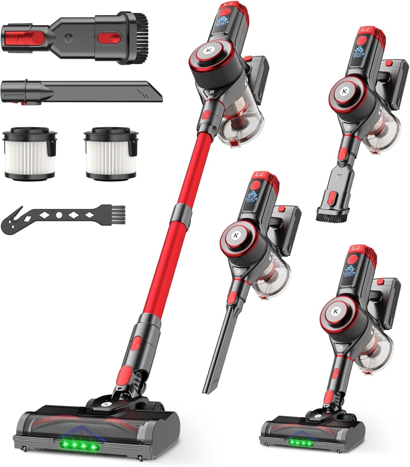 K25 Cordless Vacuum Cleaner, 650W 55KPa Stick Vacuum, 70Min Runtime