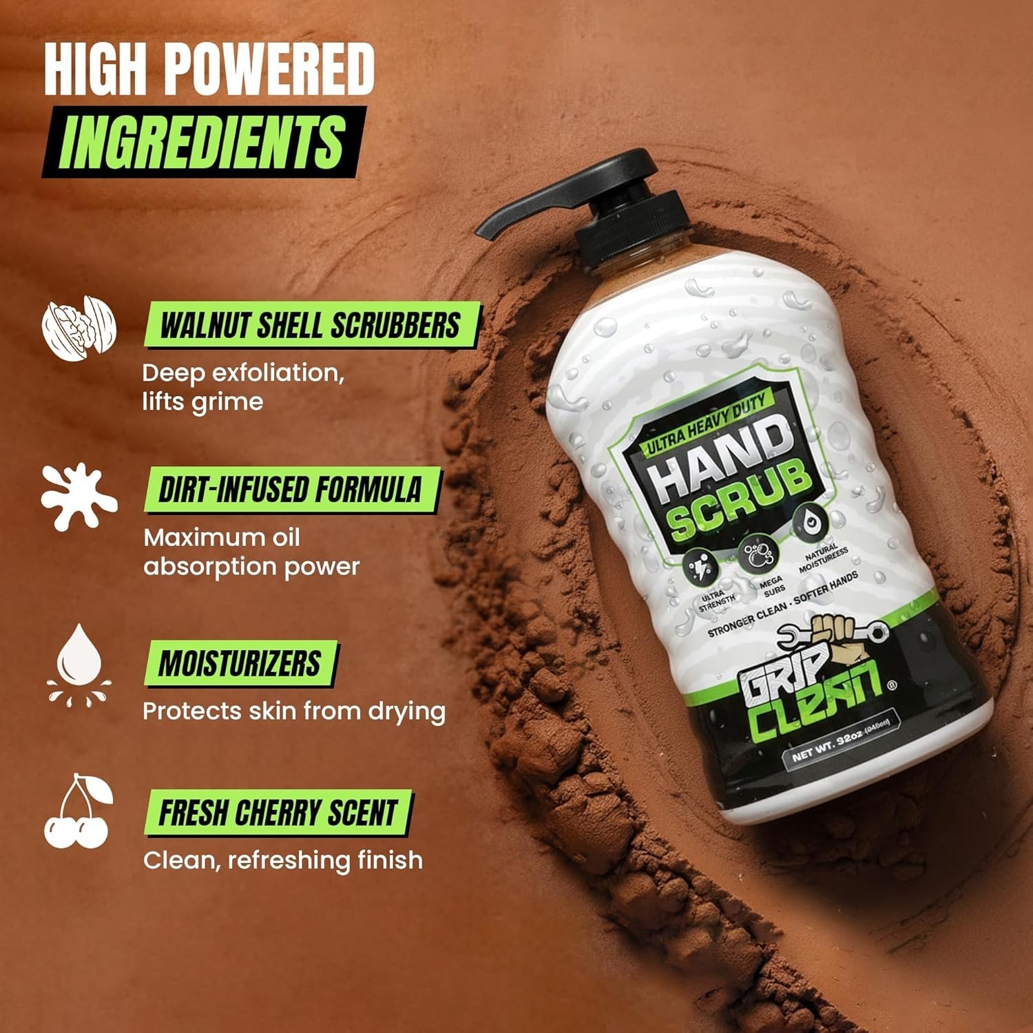 Grip Clean Heavy Duty Hand Cleaner for Mechanics – Natural Pumice & Clay-Infused