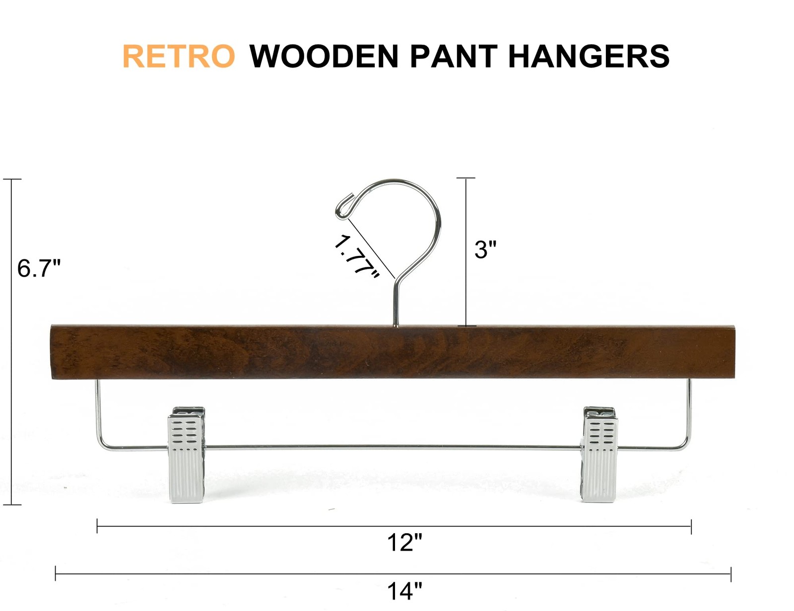 Retro Wooden Pants Hangers With 2adjustable Clips Walnut Wood Skirt Trouser Ha