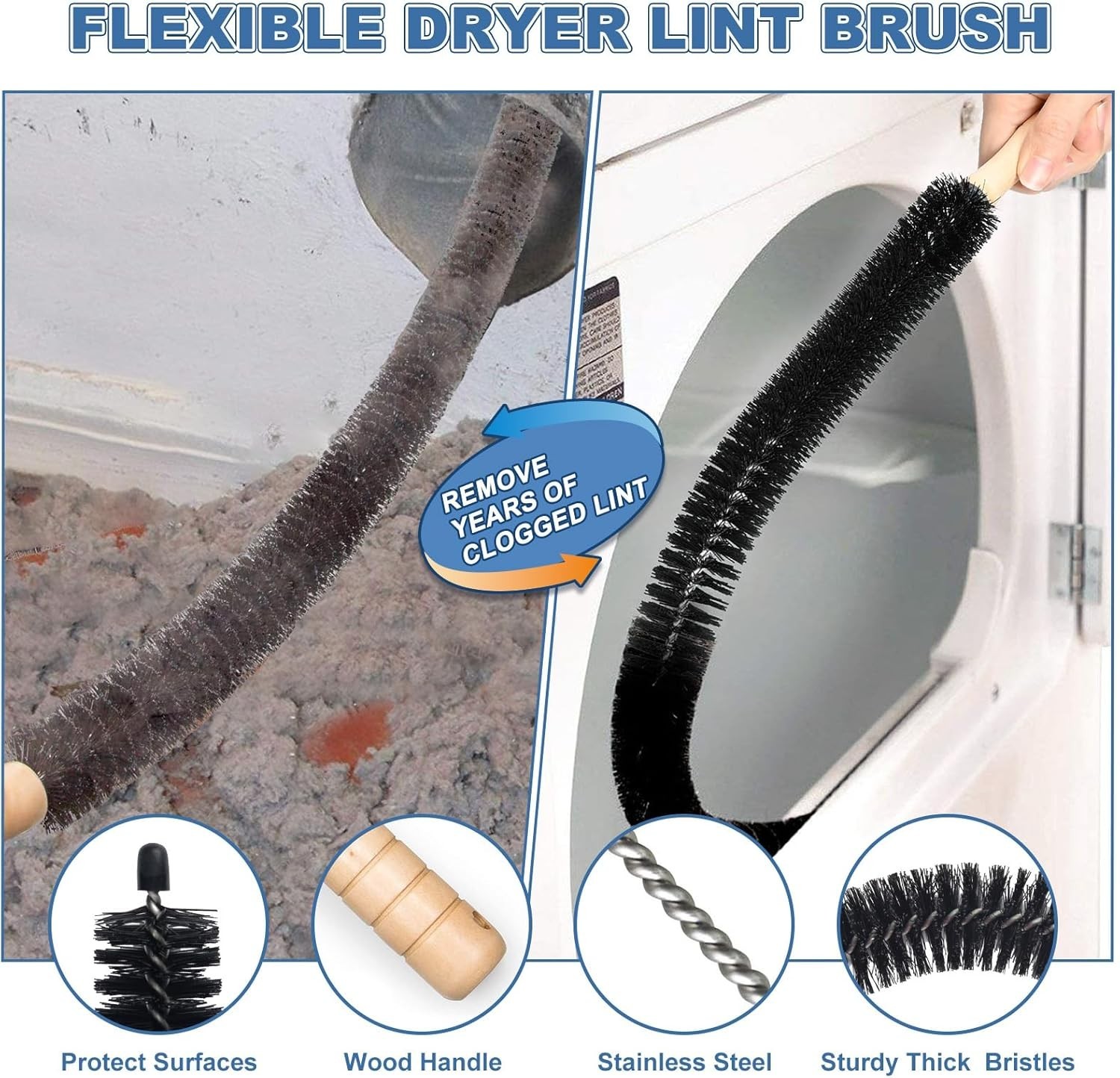 Dryer Vent Cleaner Kit Vacuum Attachment Hose with Lint Remover Cleaning Brush