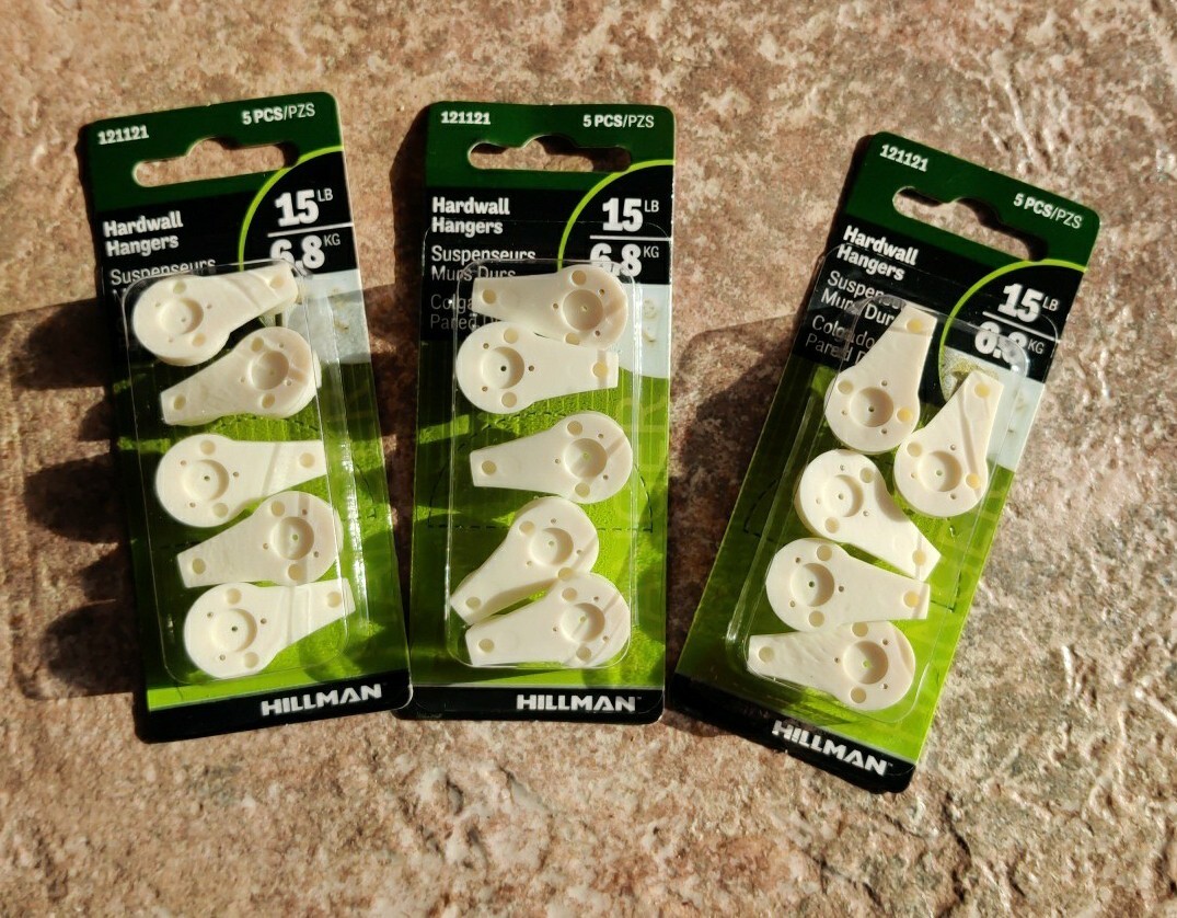 3 packs HILLMAN AnchorWire 15 lb Hardwall Picture Hook Mirror Hanger Nylon