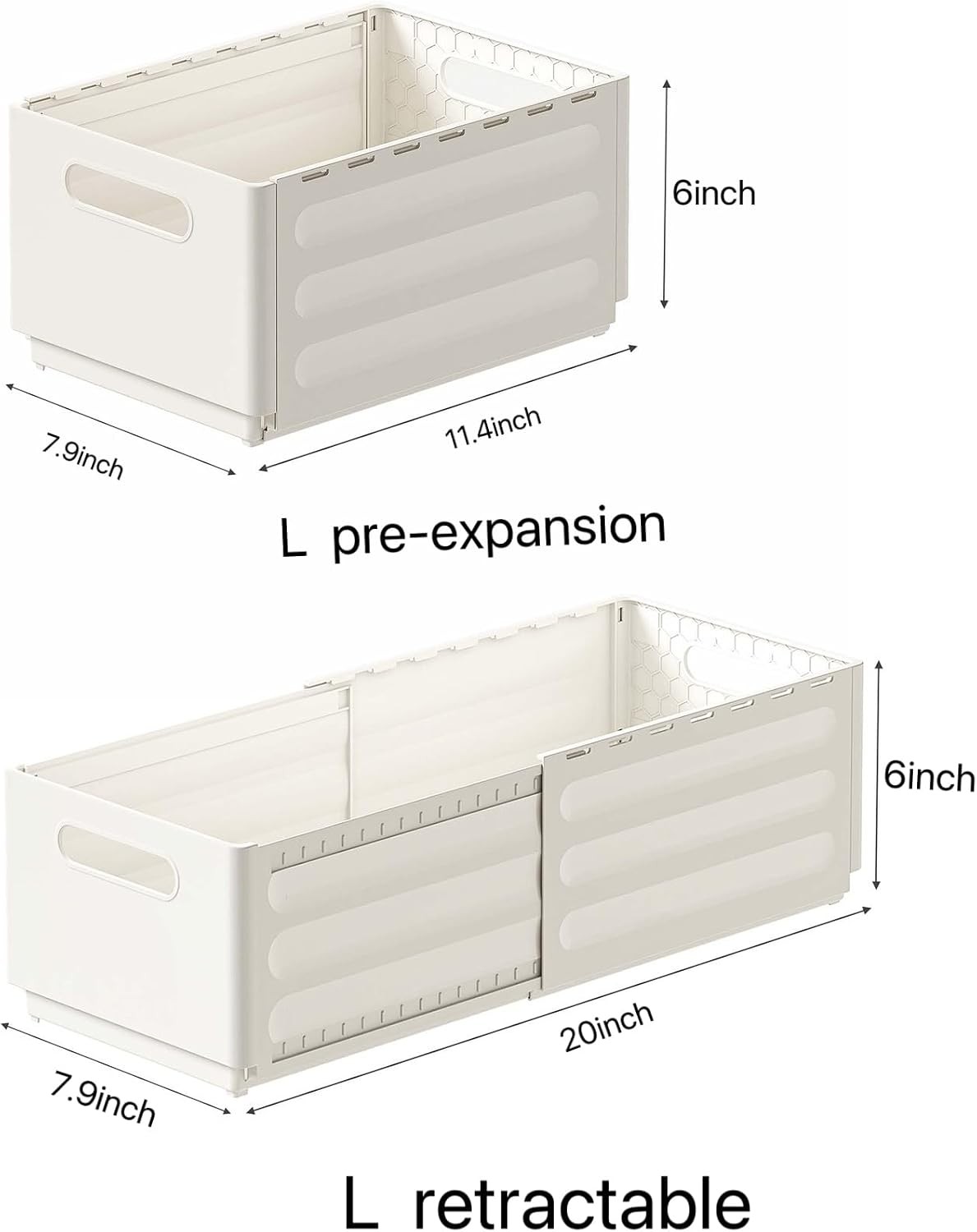 2 Pack Expandable Plastic Storage Boxes, Multi-Purpose Folding Organizer, Drawer