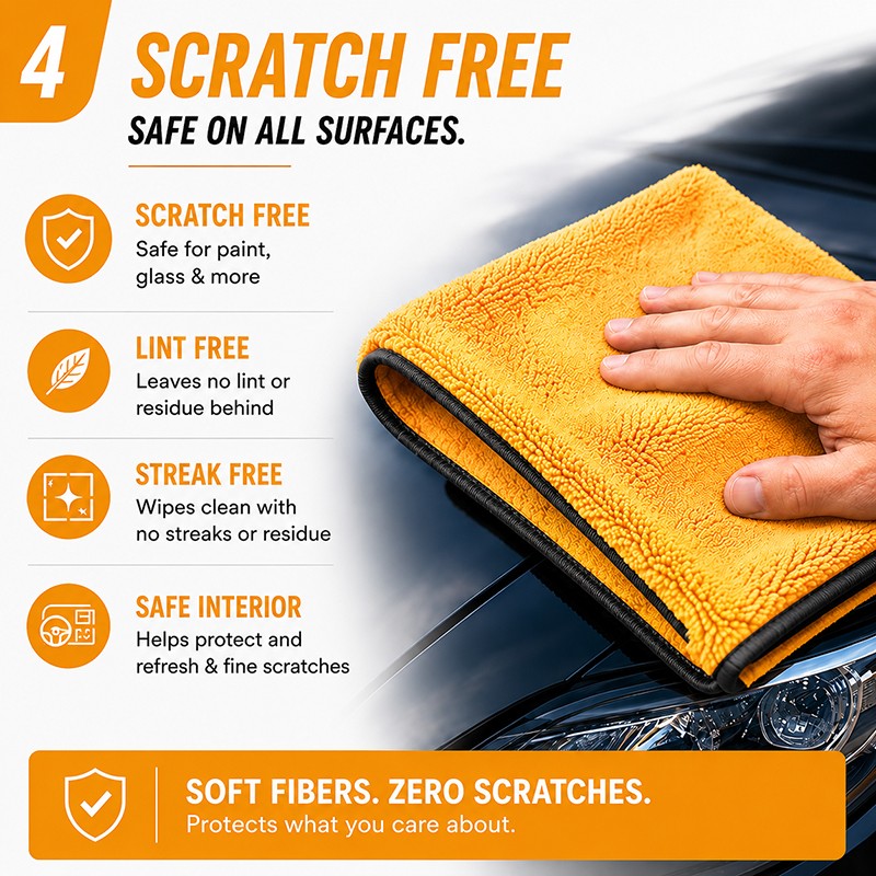 CarCarez 4 Pack Microfiber Car Detailing Polishing Towels 16″x24″ 380 GSM Gold