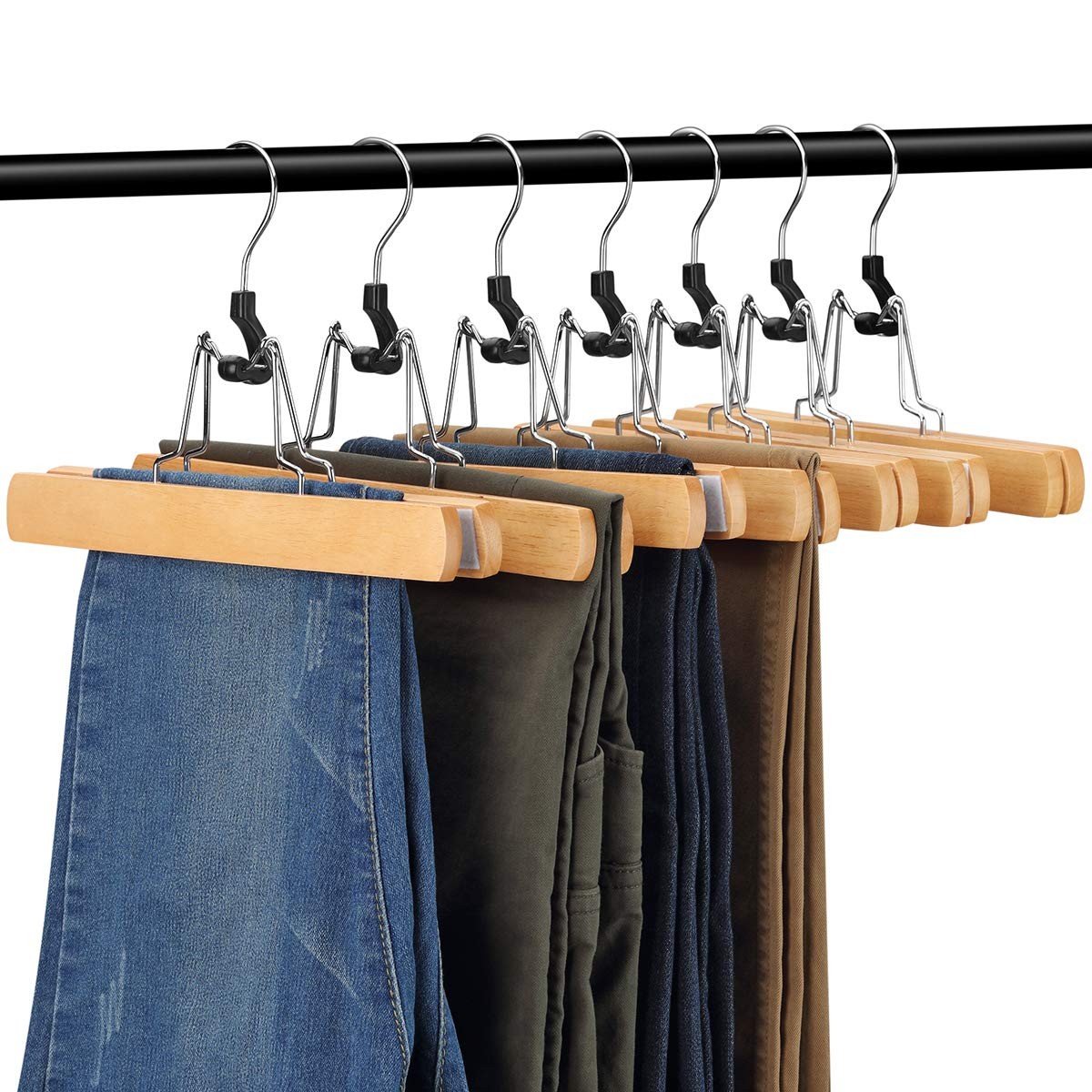 AMKUFO 12 Pack Natural Wooden Pants Hangers with Clips Non 12 Pack,