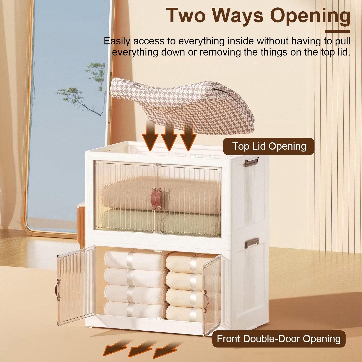 3 Pack Stackable Storage Bins with Wheels & Lids Magnetic Door Plastic Container