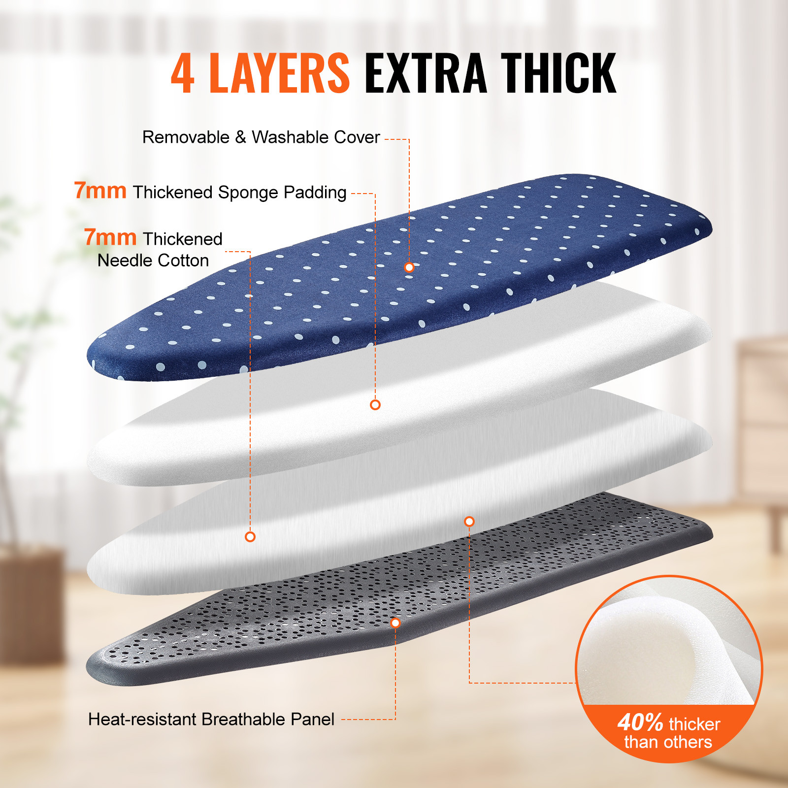 VEVOR Ironing Board with Bottom Storage Tray Thickened 4 Layers Iron Board