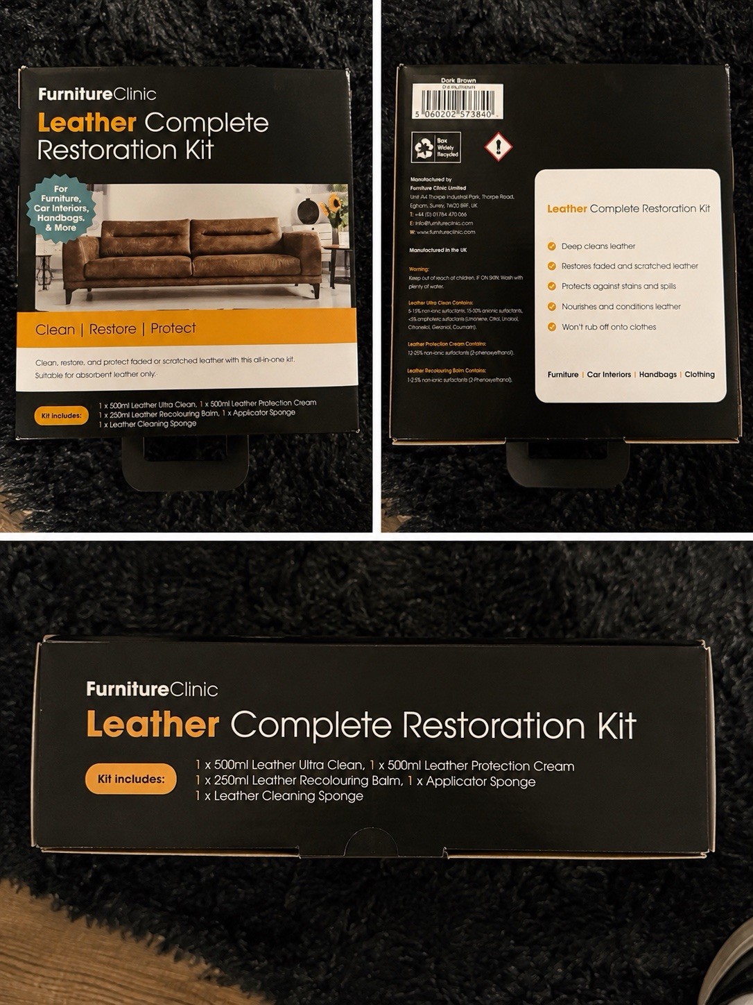 Furniture Clinic Leather Complete Restoration Kit Dark Brown New