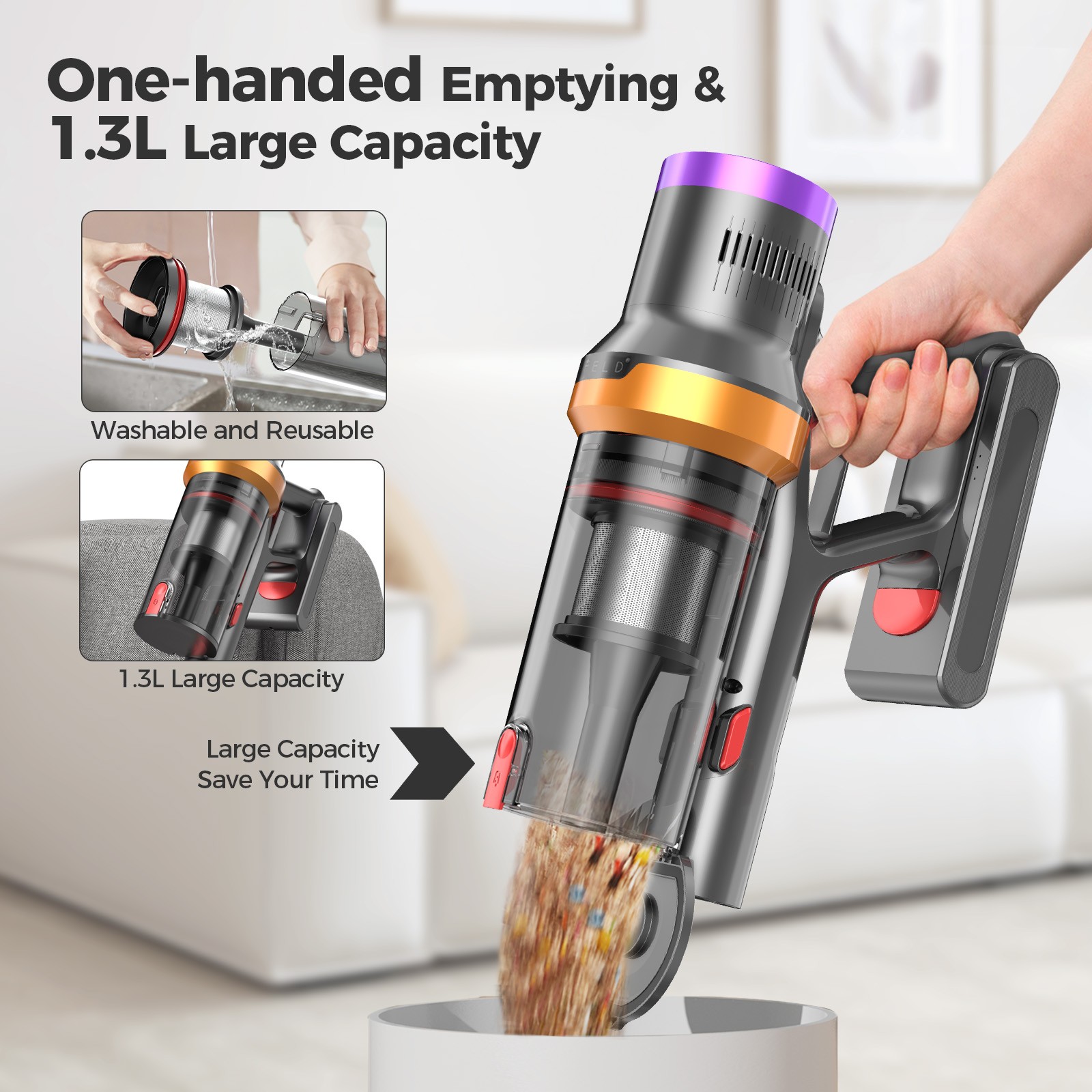 Cordless Vacuum Cleaner Stick Floor Vacuum 45min 45KPA Lightweight Rechargeable