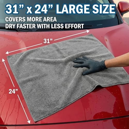 2 Pack Professional Large Microfiber Car Drying Towels (31″ x 24″), Scratch Free