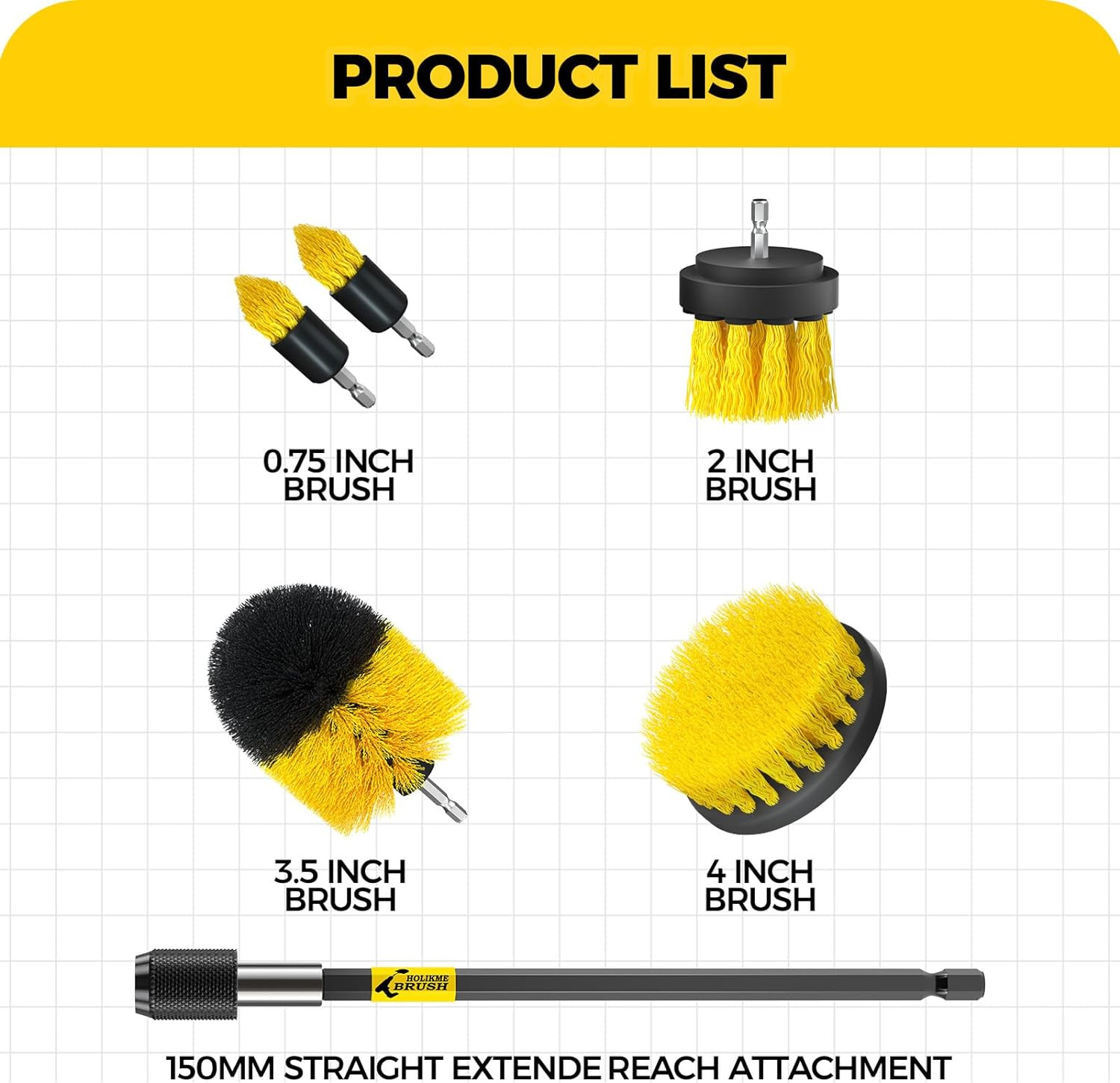 6Pack Drill Brush Power Scrubber Cleaning Kit Long Handle for Tub Tile Floor