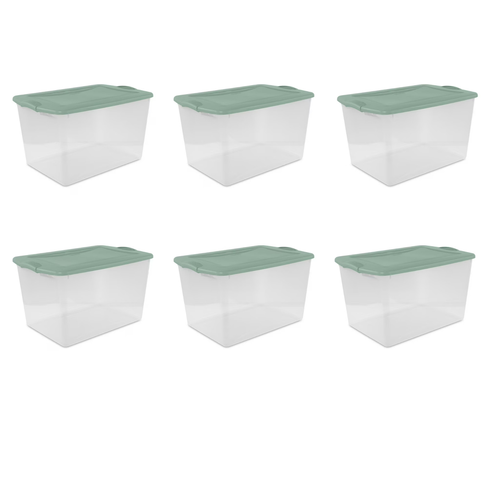 6 Pack Sterilite 66 Qt Clear Plastic Latching Storage Bin Tote w/ Lid Stackable