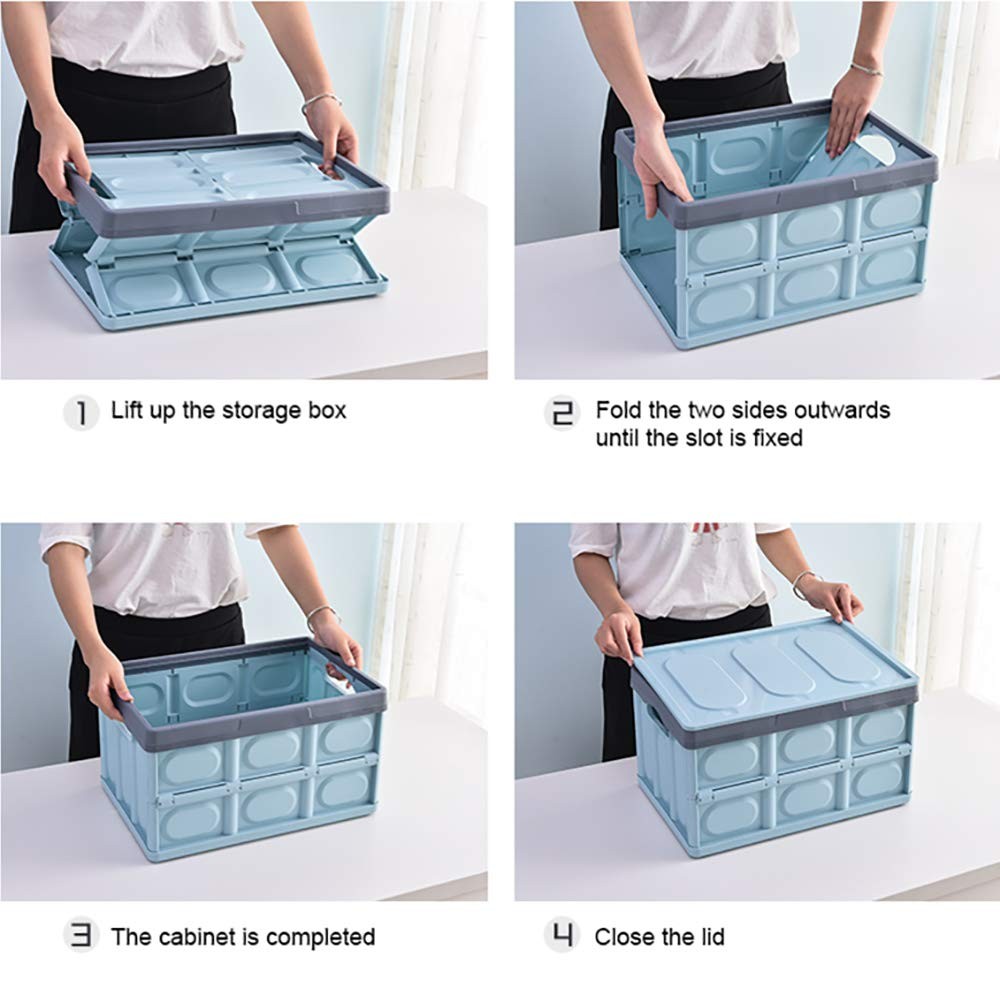 Lidded Storage Bins 2 Pack 30L Blue – Stackable Collapsible Plastic Crates